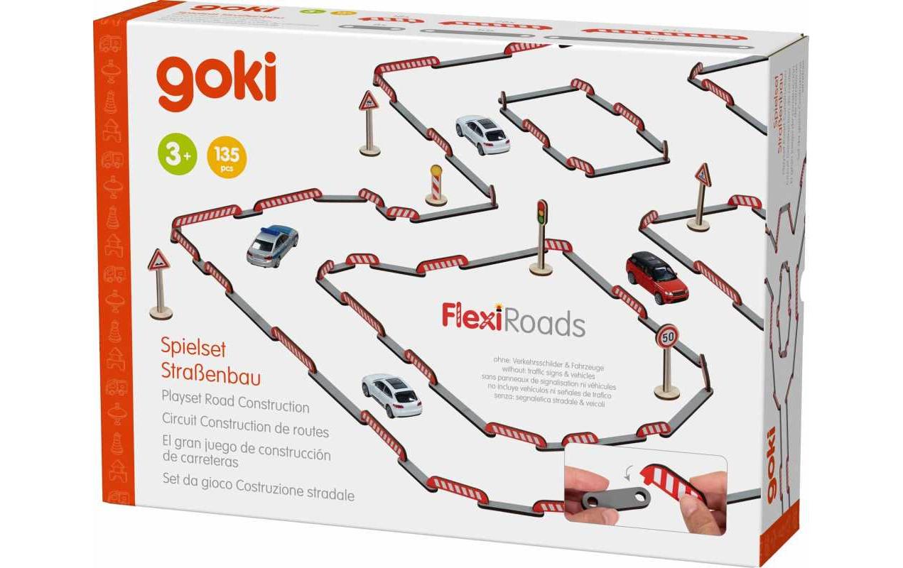 Goki Spielset Strassenbau FlexiRoads 80-teilig