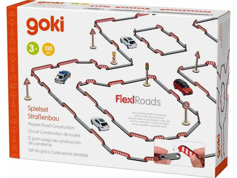 Goki Spielset Strassenbau FlexiRoads 80-teilig