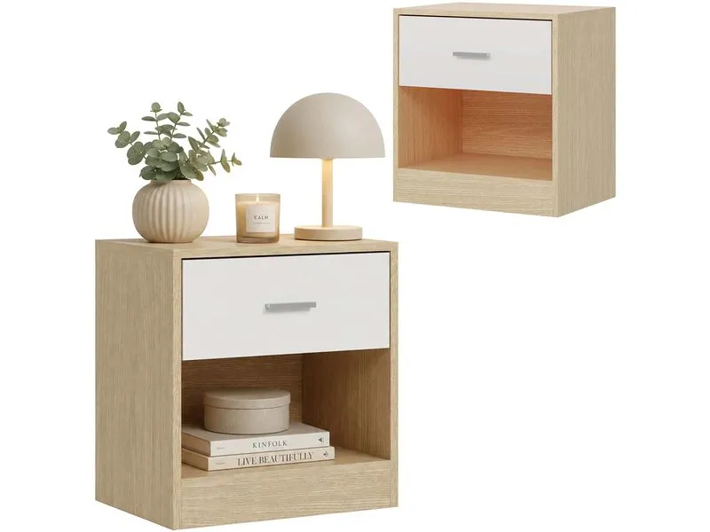 relaxdays Nachttisch 39 x 41 cm, Weiss/Braun , 2er Set relaxdays Nachttisch 39 x 41 cm, Weiss/Braun , 2er Set