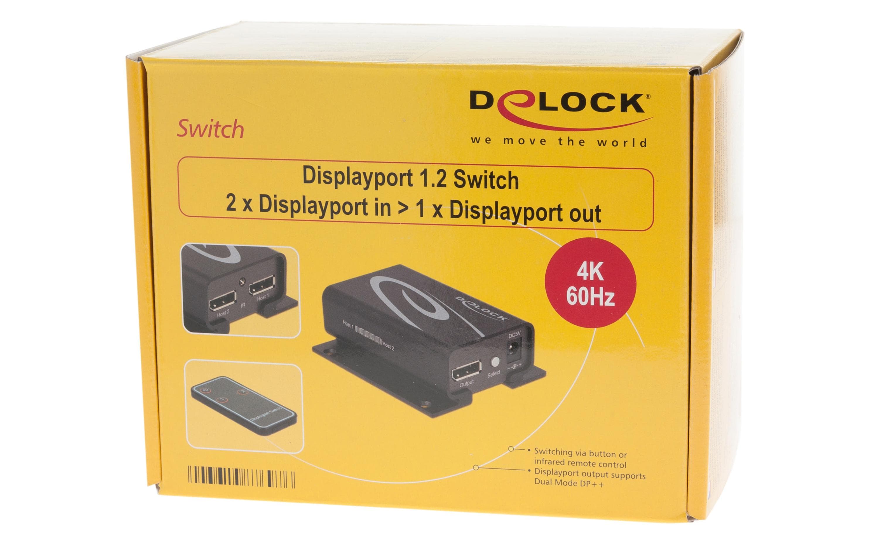 Delock Switchbox Displayport, 2 Port, 4K support