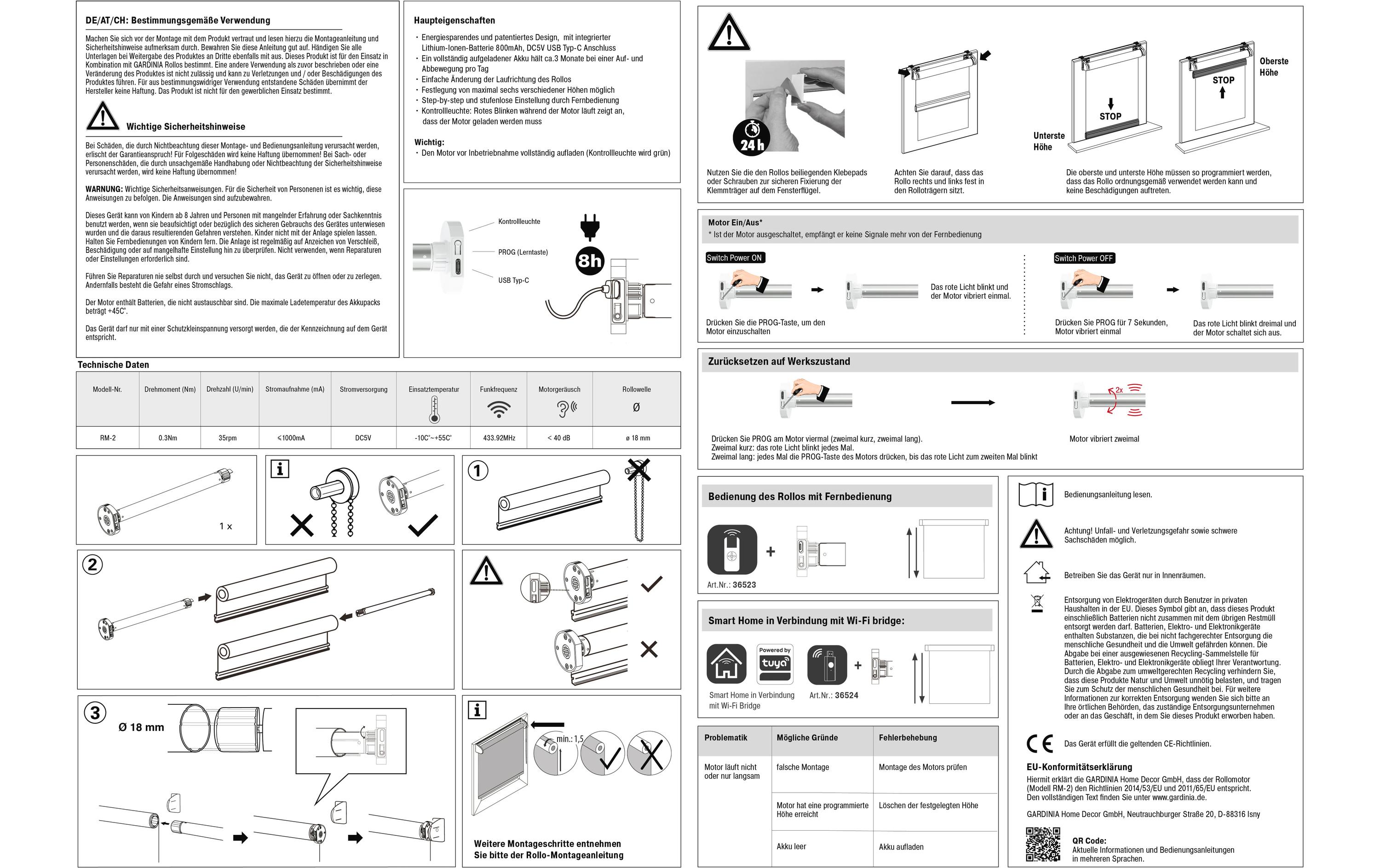 Gardinia Rollomotor RM-2 für Rollowelle 18 mm