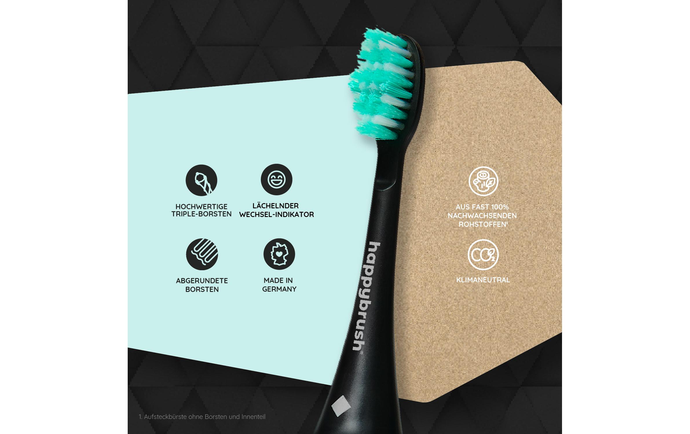 happybrush Zahnbürstenkopf Eco Vibe 3+ 3 Stück, Schwarz-Mint