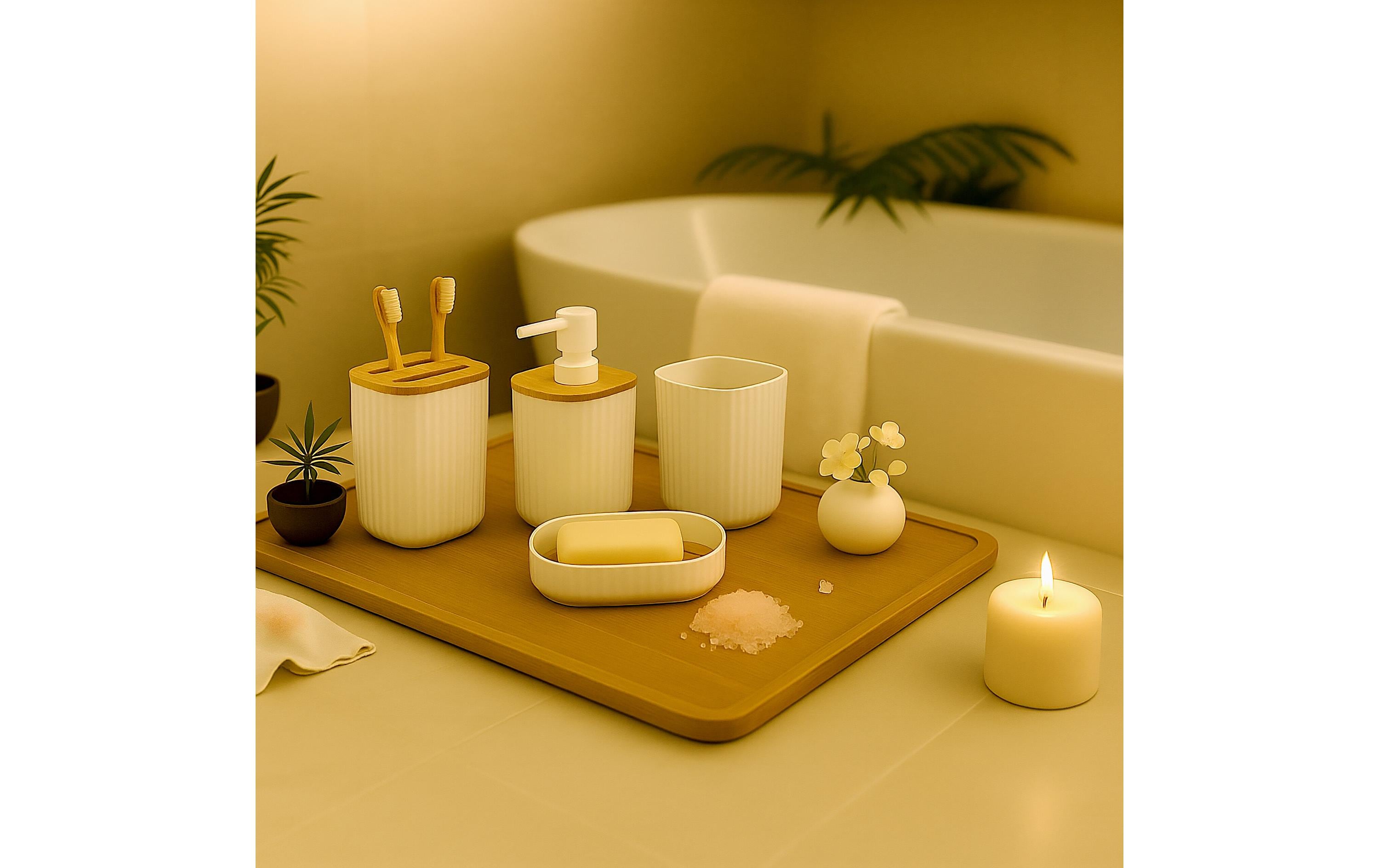 relaxdays Badezimmer-Set 6-teilig, Schwarz