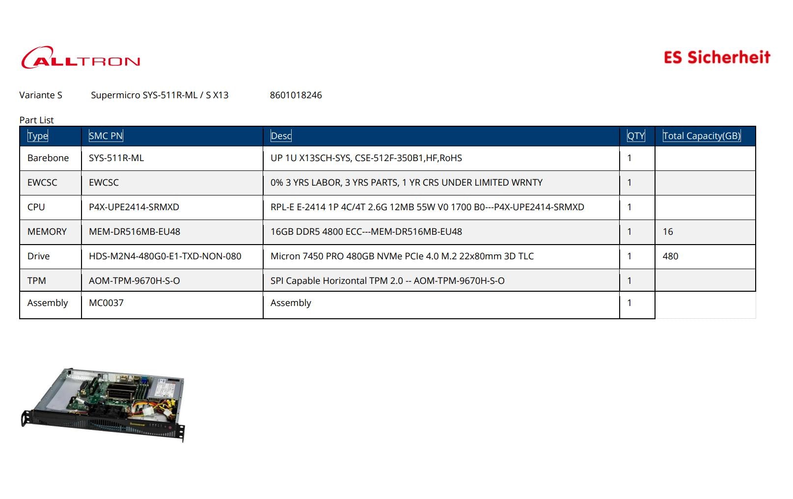 Supermicro Barebone SuperServer SYS-511R-ML Vorkonfiguriert