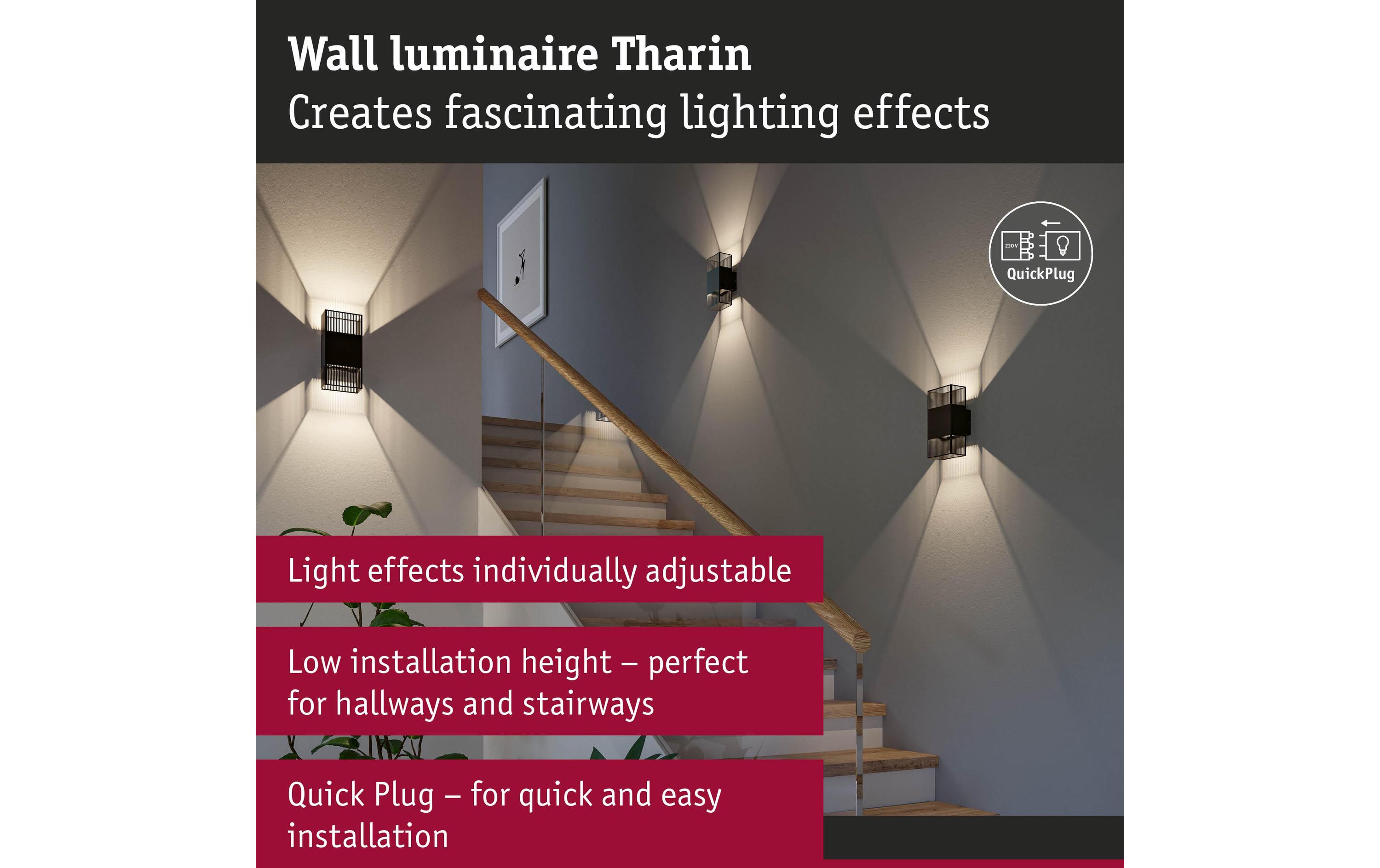 Paulmann LED Wandleuchte Tharin, Schwarz