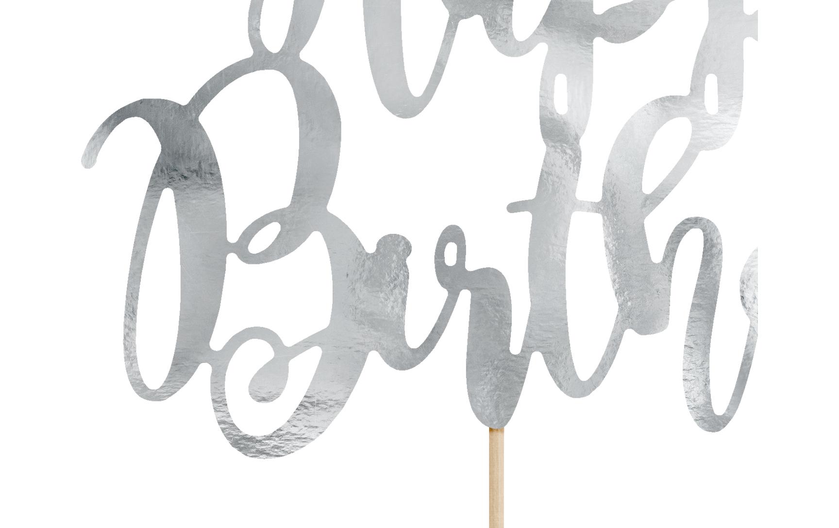 Partydeco Kuchen-Topper Happy Birthday 1 Stück, Silber