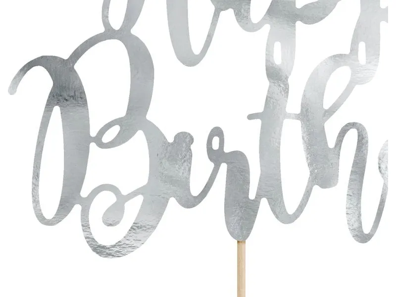 Partydeco Kuchen-Topper Happy Birthday 1 Stück, Silber Partydeco Kuchen-Topper Happy Birthday 1 Stück, Silber