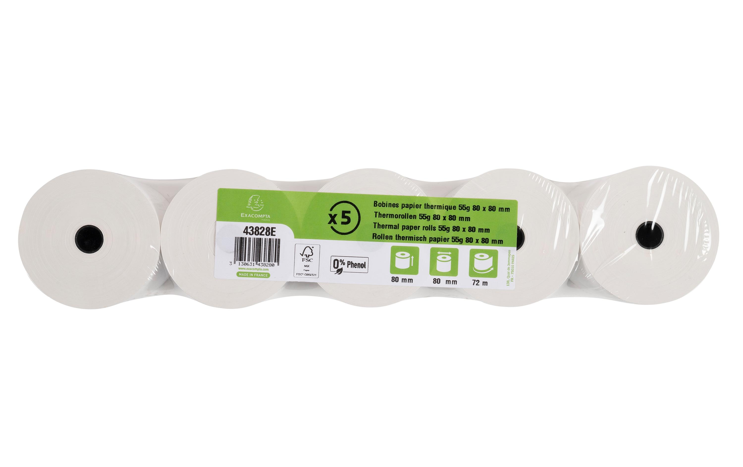 Exacompta Thermo-Papierrolle 80 x 80 x 12 mm, 72 m, 5 Stück