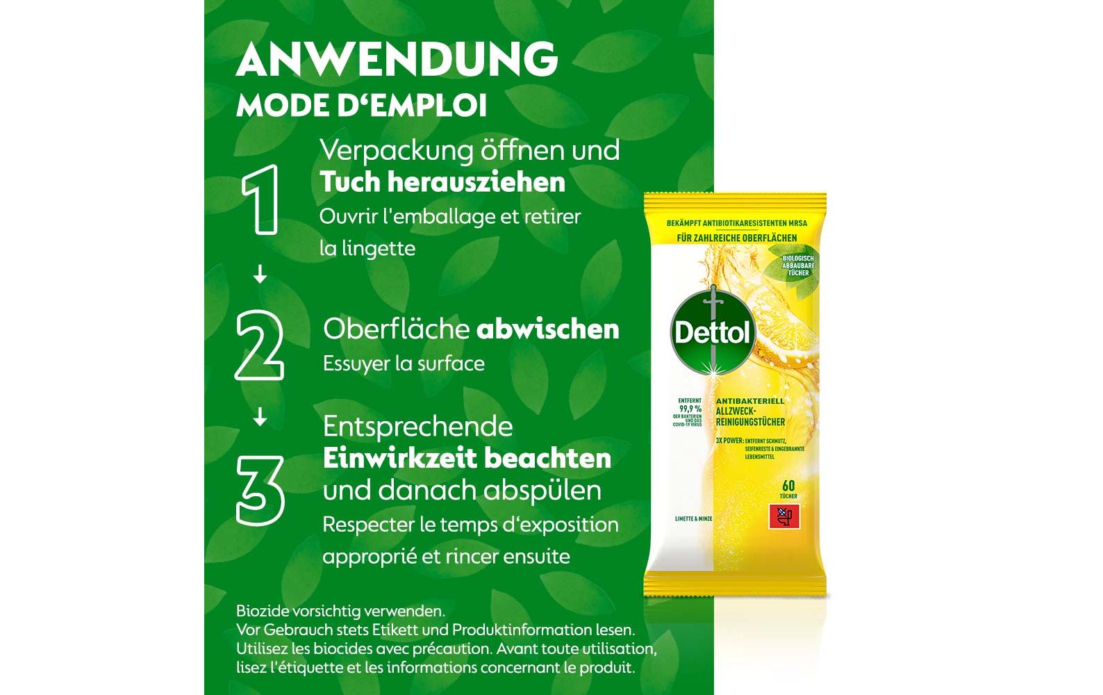 Dettol Allzweck-Reinigungstücher Limette & Minze 60 Stück Dettol Allzweck-Reinigungstücher Limette & Minze 60 Stück