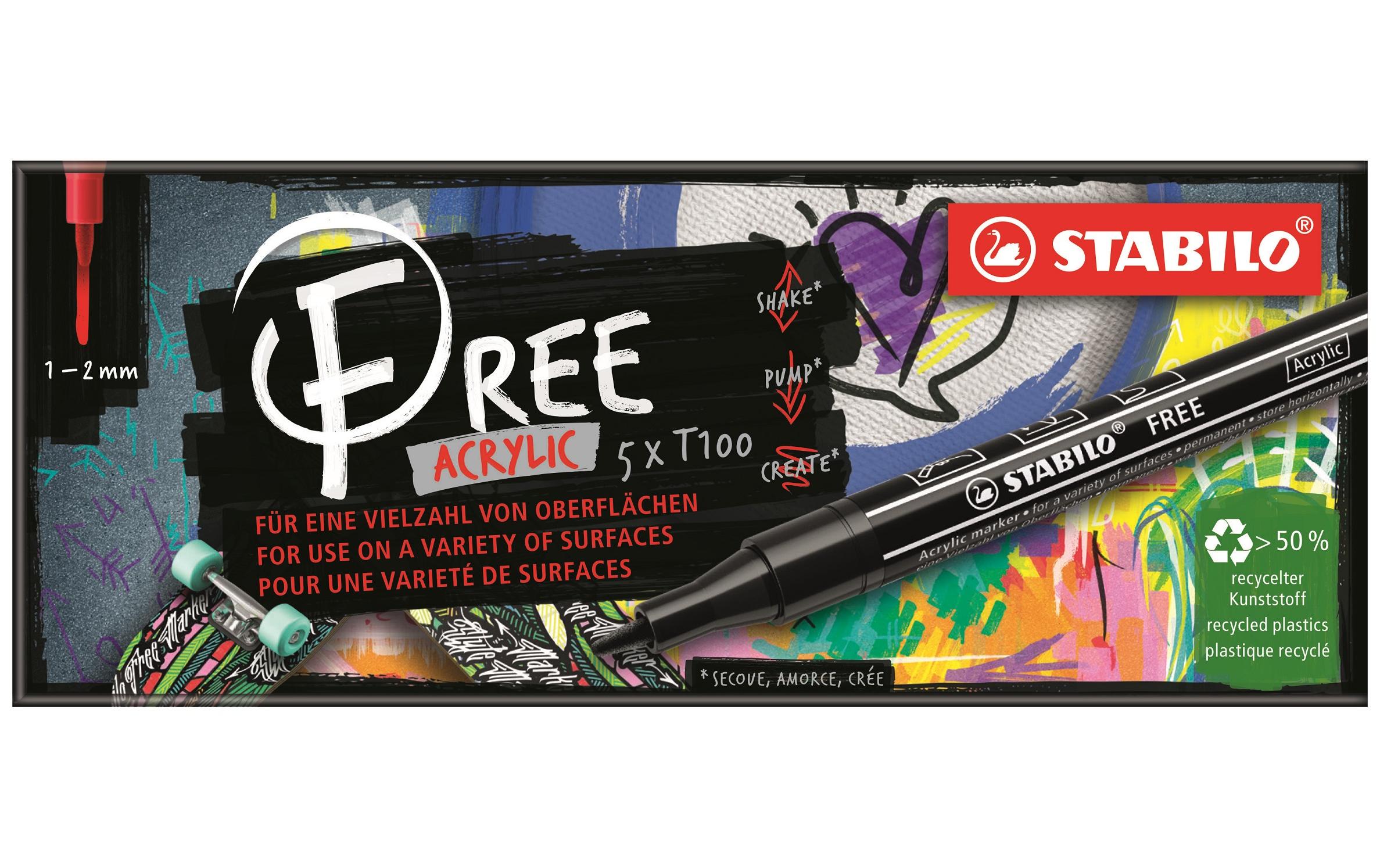 STABILO Acrylmarker Free Acrylic T100 Royal 5-Etui STABILO Acrylmarker Free Acrylic T100 Royal 5-Etui