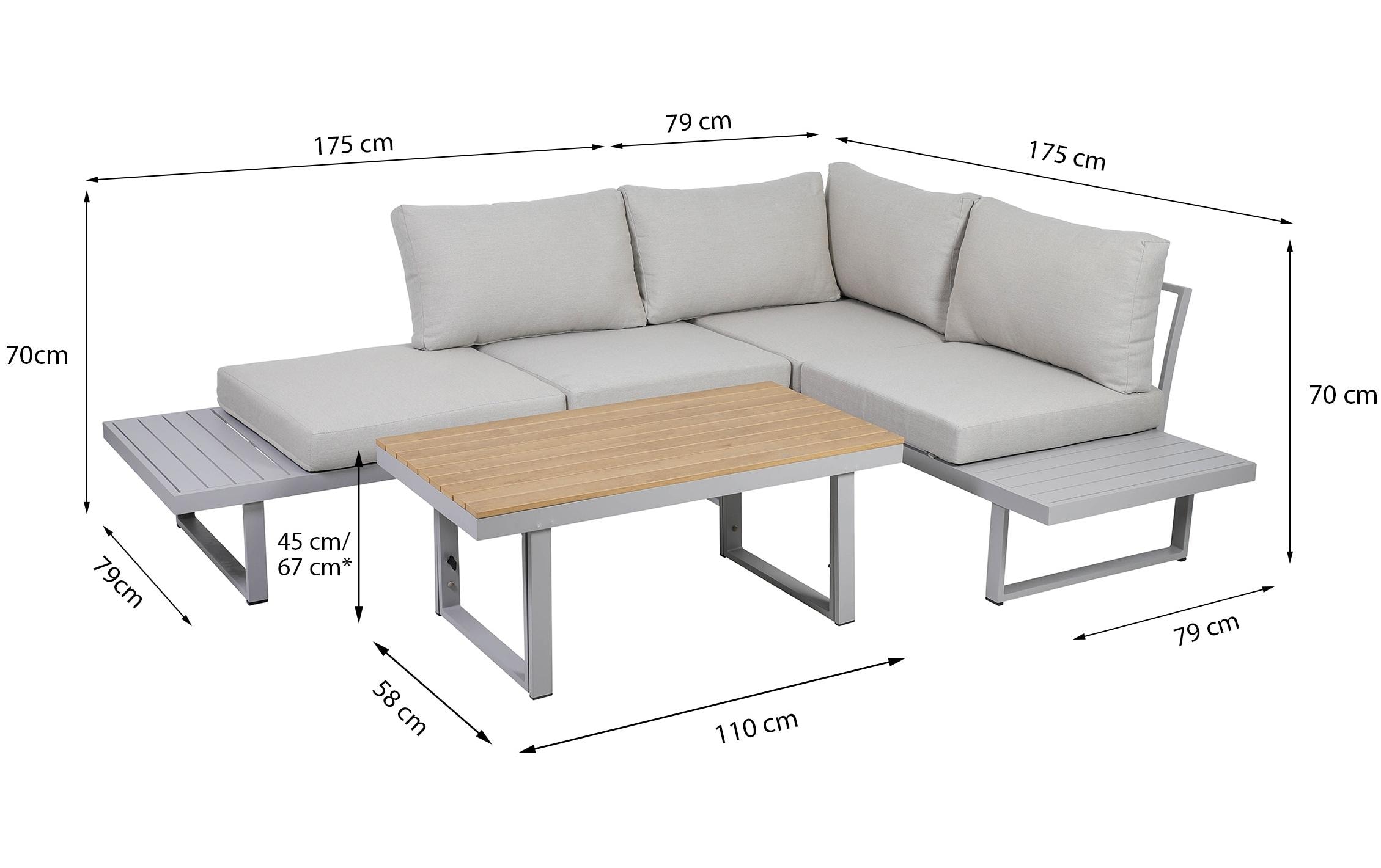 Greemotion Loungeset Aruba, Grau, 3 Sitzplätze