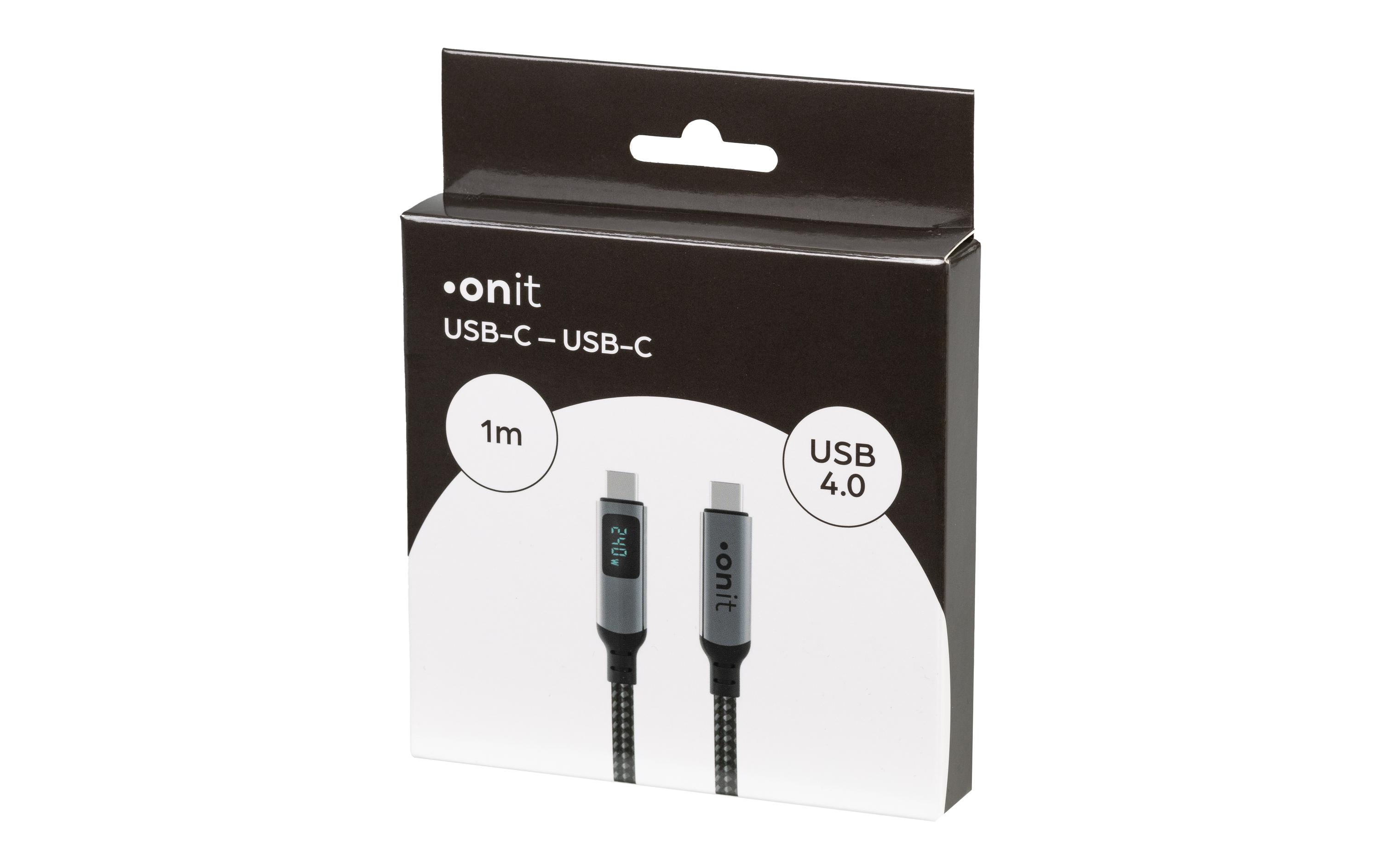 onit USB4-Kabel Premium LED USB C - USB C 1 m, Grau/Schwarz