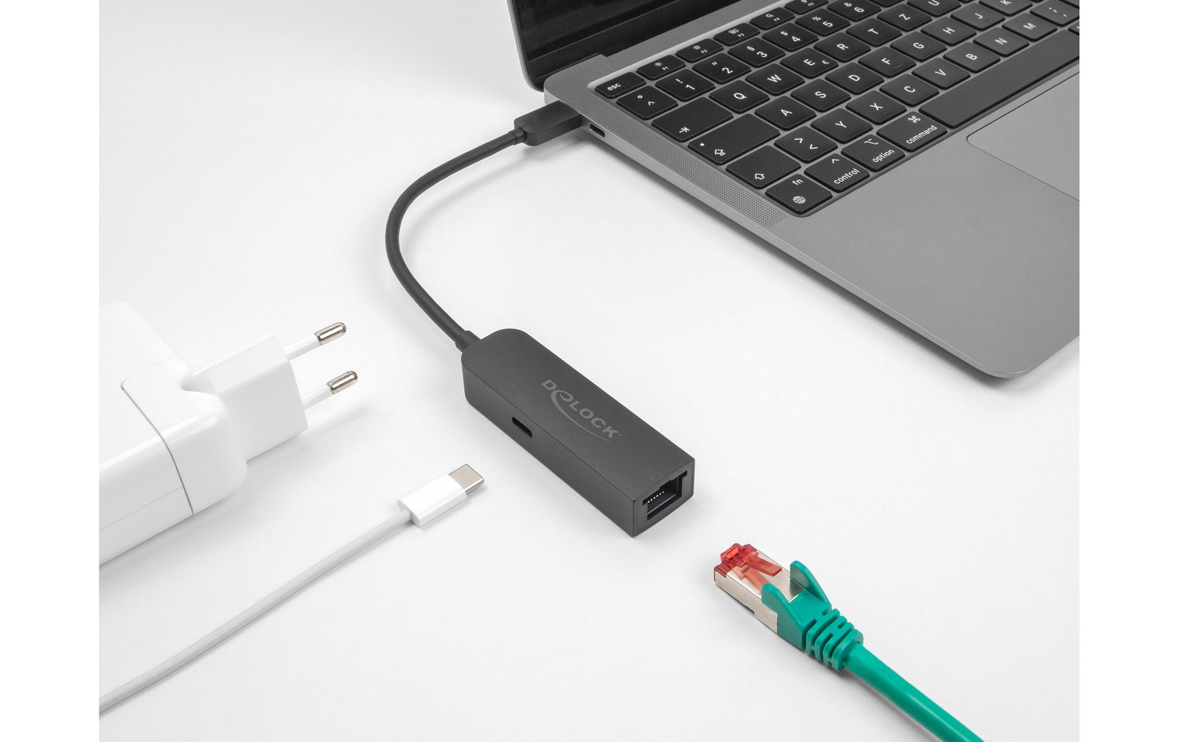Delock Netzwerk-Adapter USB-C – RJ45 2.5Gbps mit PD 100 Watt