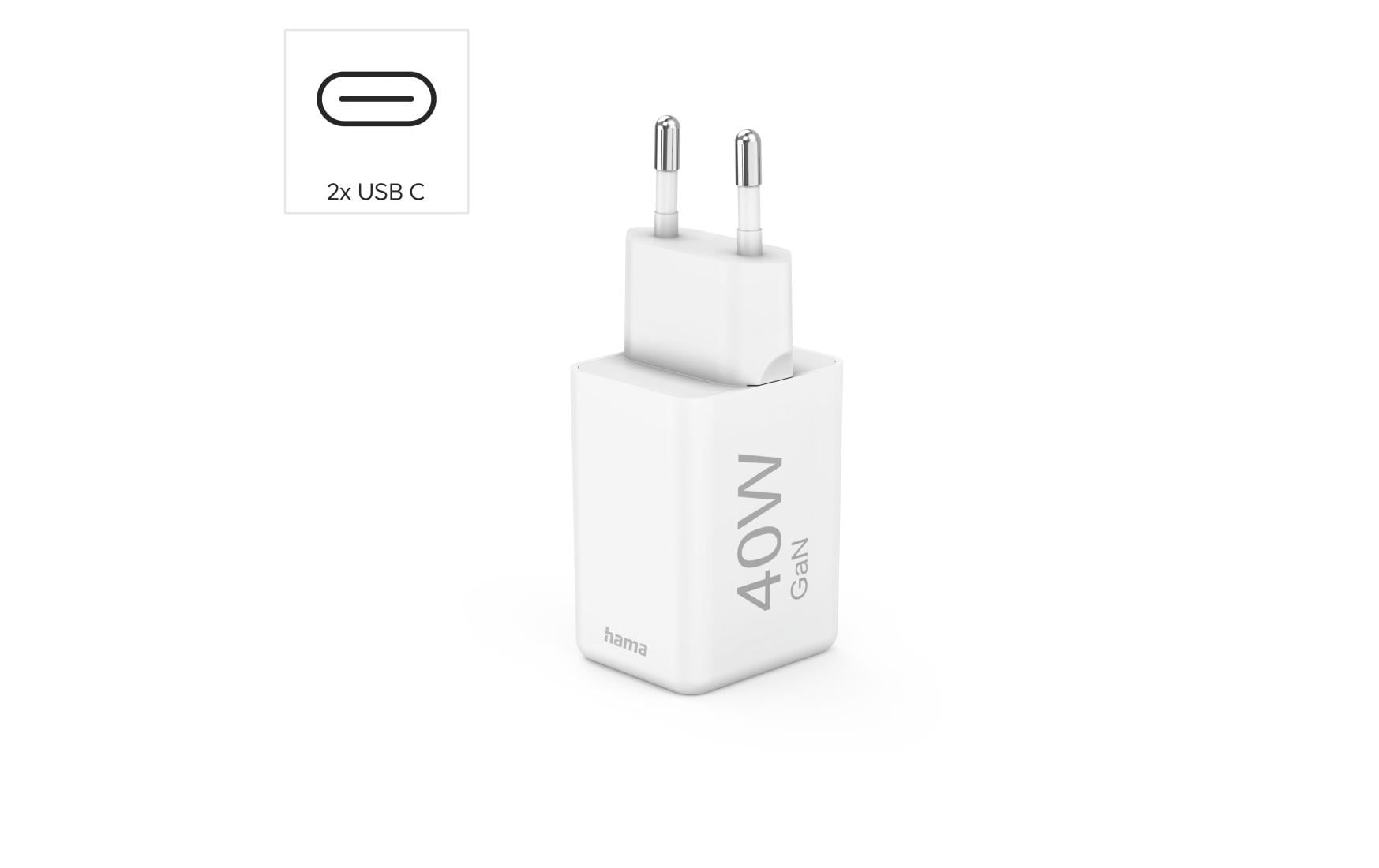 Hama USB-Wandladegerät Gan charger 2x USBC 40 W Weiss