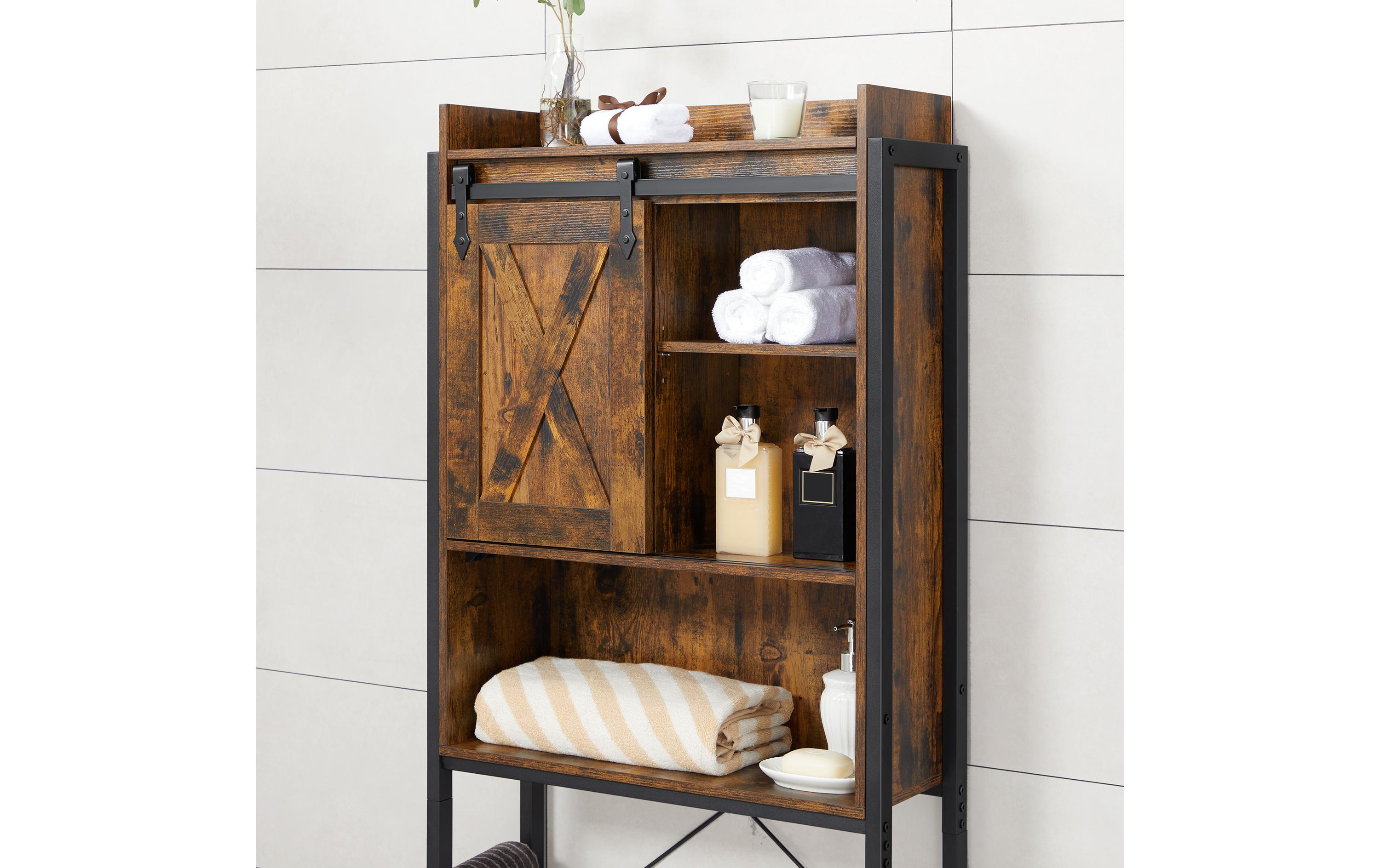 VASAGLE Badezimmerregal mit Schrank 64 x 24 x 171 cm, Braun/Schwarz