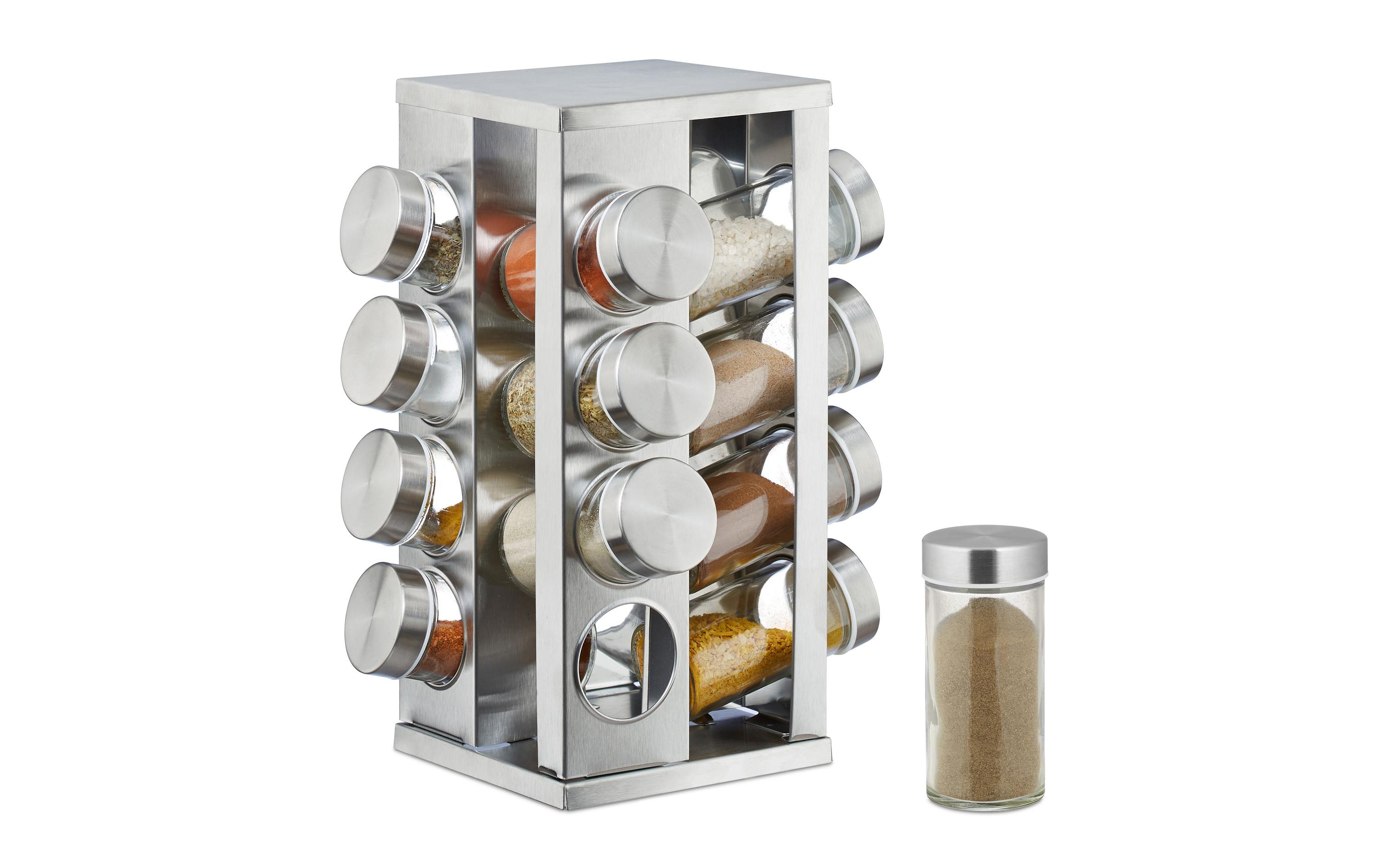 relaxdays Gewürzkarussell 16er Set Silber/Transparent