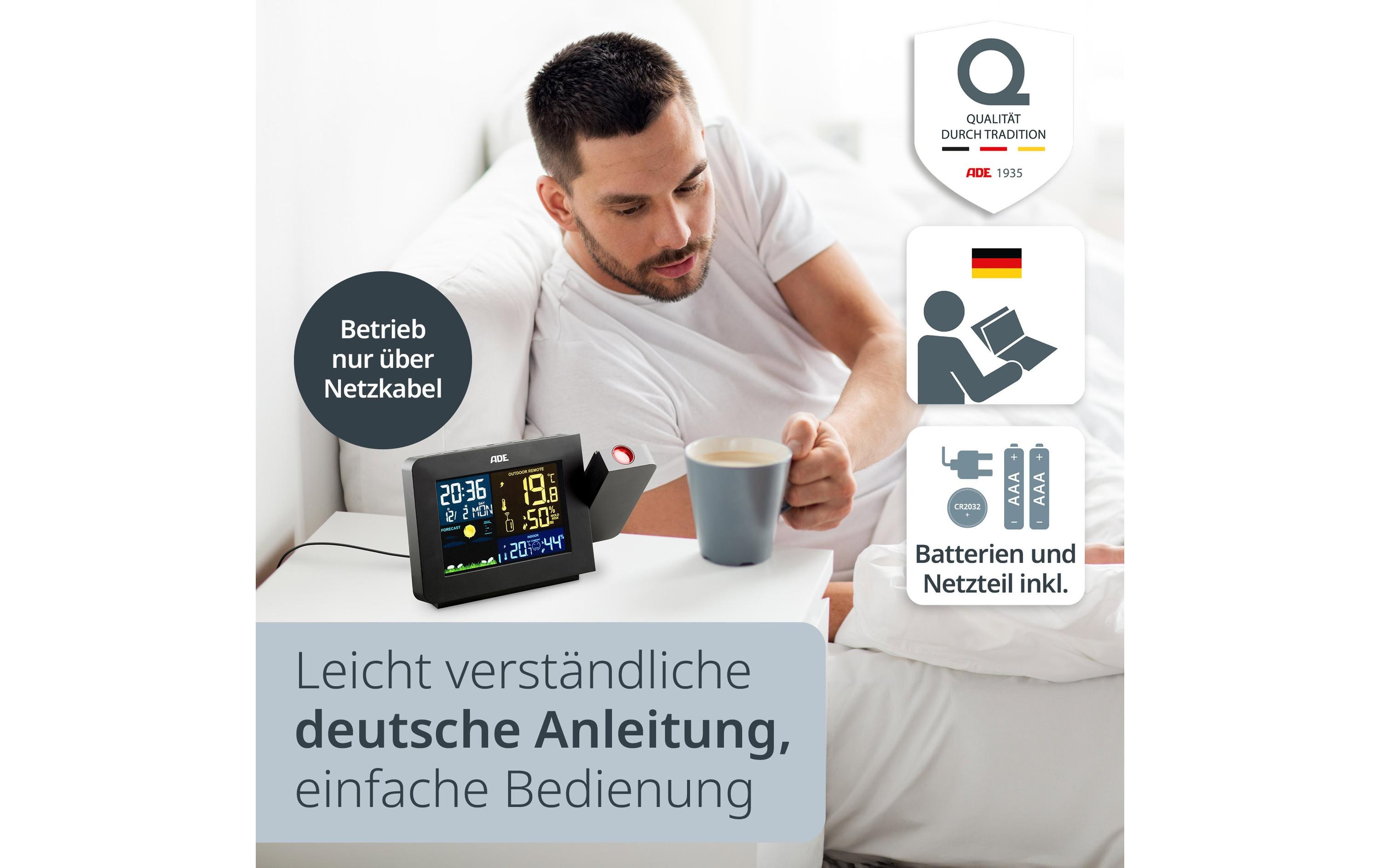 ADE Wetterstation mit Funk-Aussensensor Schwarz