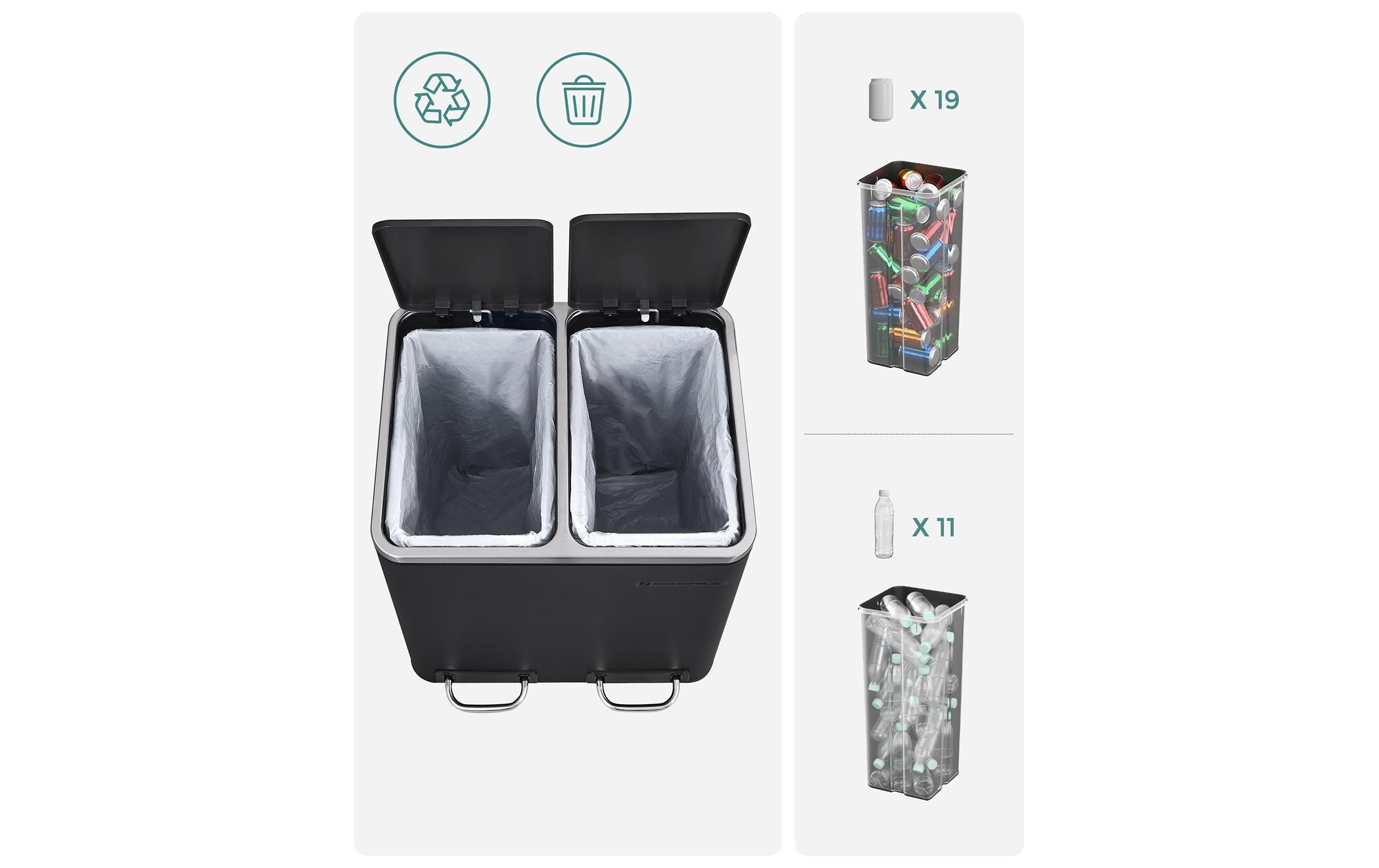 Songmics Abfalleimer 30 l, Schwarz