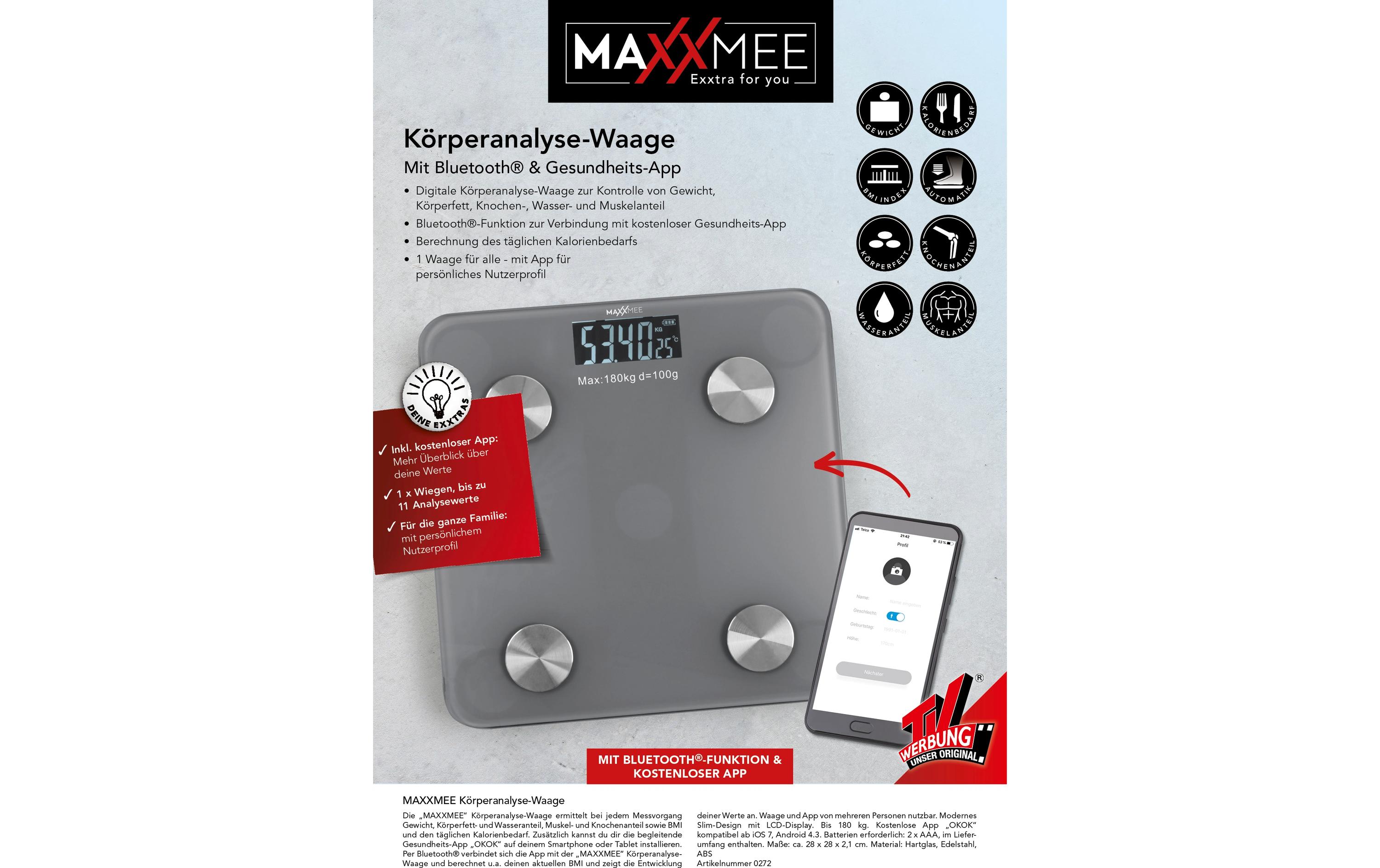 MAXXmee Körperanalysewaage 3 V, Grau