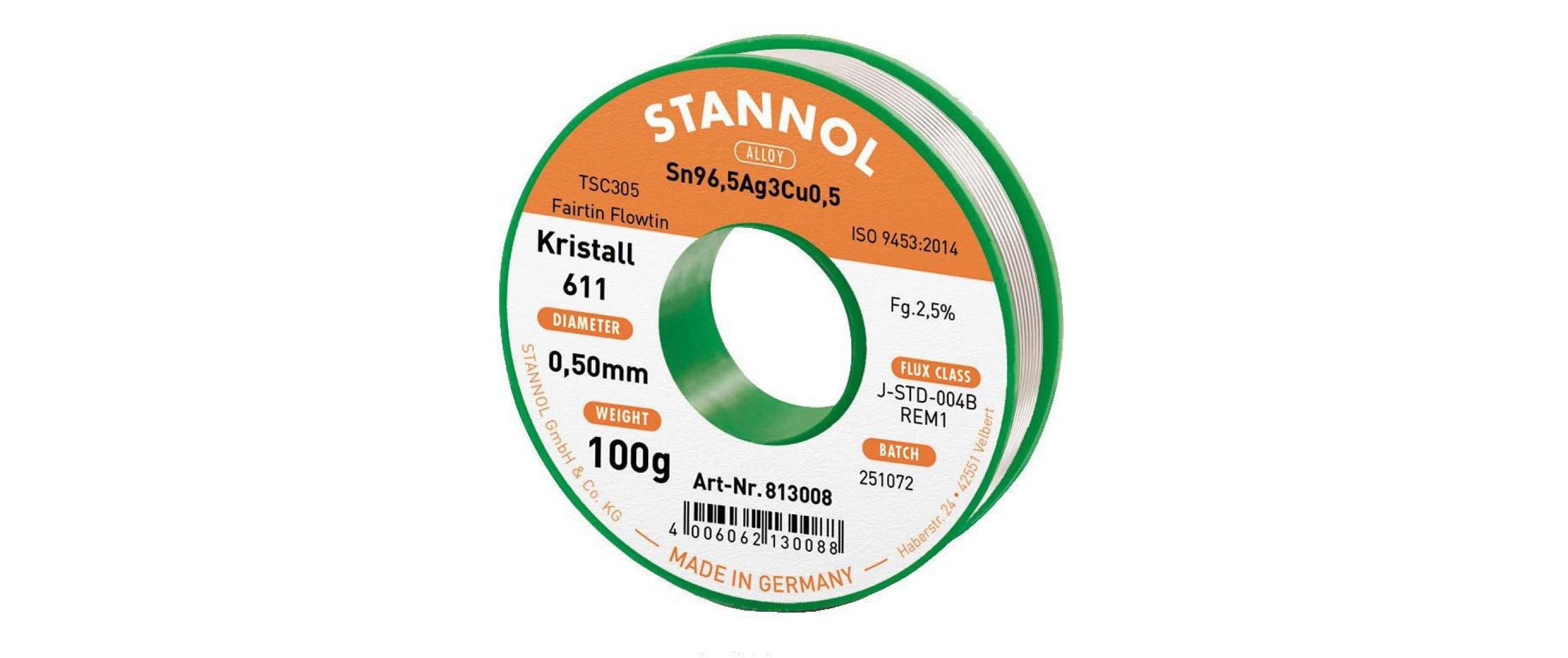 Stannol Lötzinn Kristall 611 TSC Ø 0.5 mm 100 g