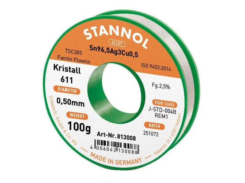 Stannol Lötzinn Kristall 611 TSC Ø 0.5 mm 100 g Stannol Lötzinn Kristall 611 TSC Ø 0.5 mm 100 g