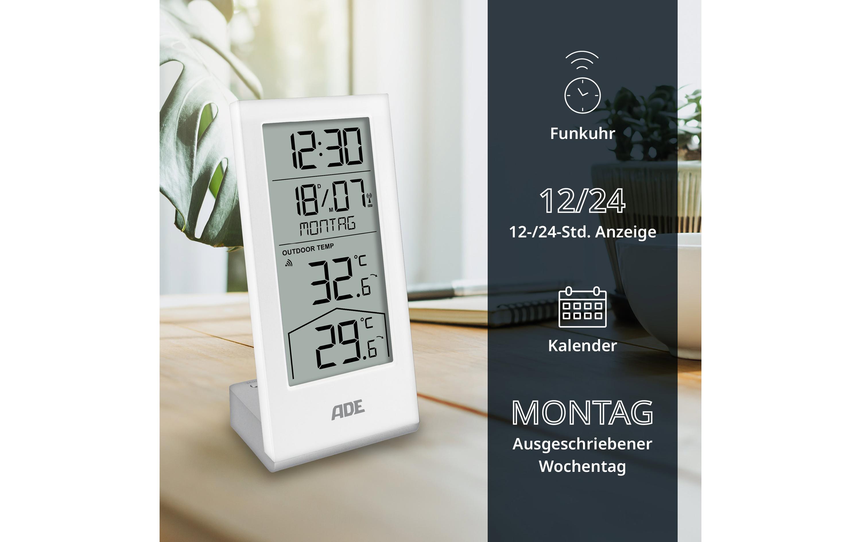 ADE Wetterstation mit Funk-Aussensensor Weiss