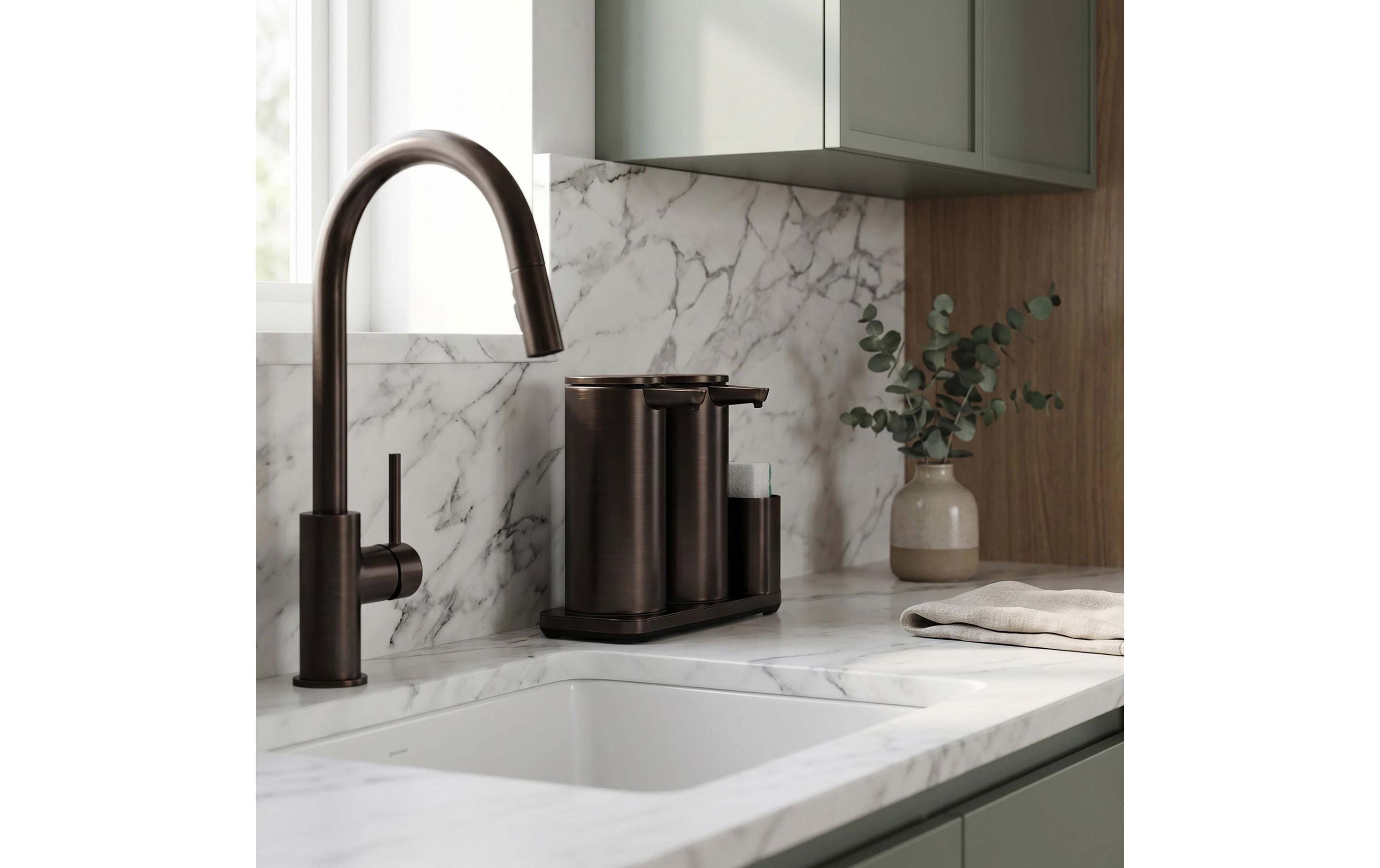 Simplehuman Sensorspender mit Caddy Dual Sensor Pump 2 x 414 ml, Bronze