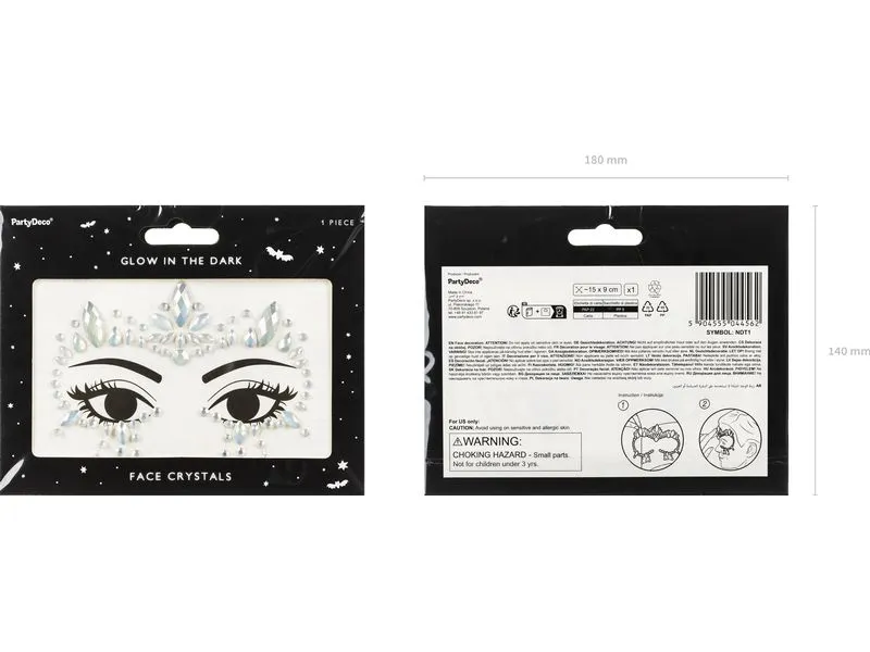 Partydeco Gesichtsschmuck Kristalle silber, 15 x 9 cm Partydeco Gesichtsschmuck Kristalle silber, 15 x 9 cm