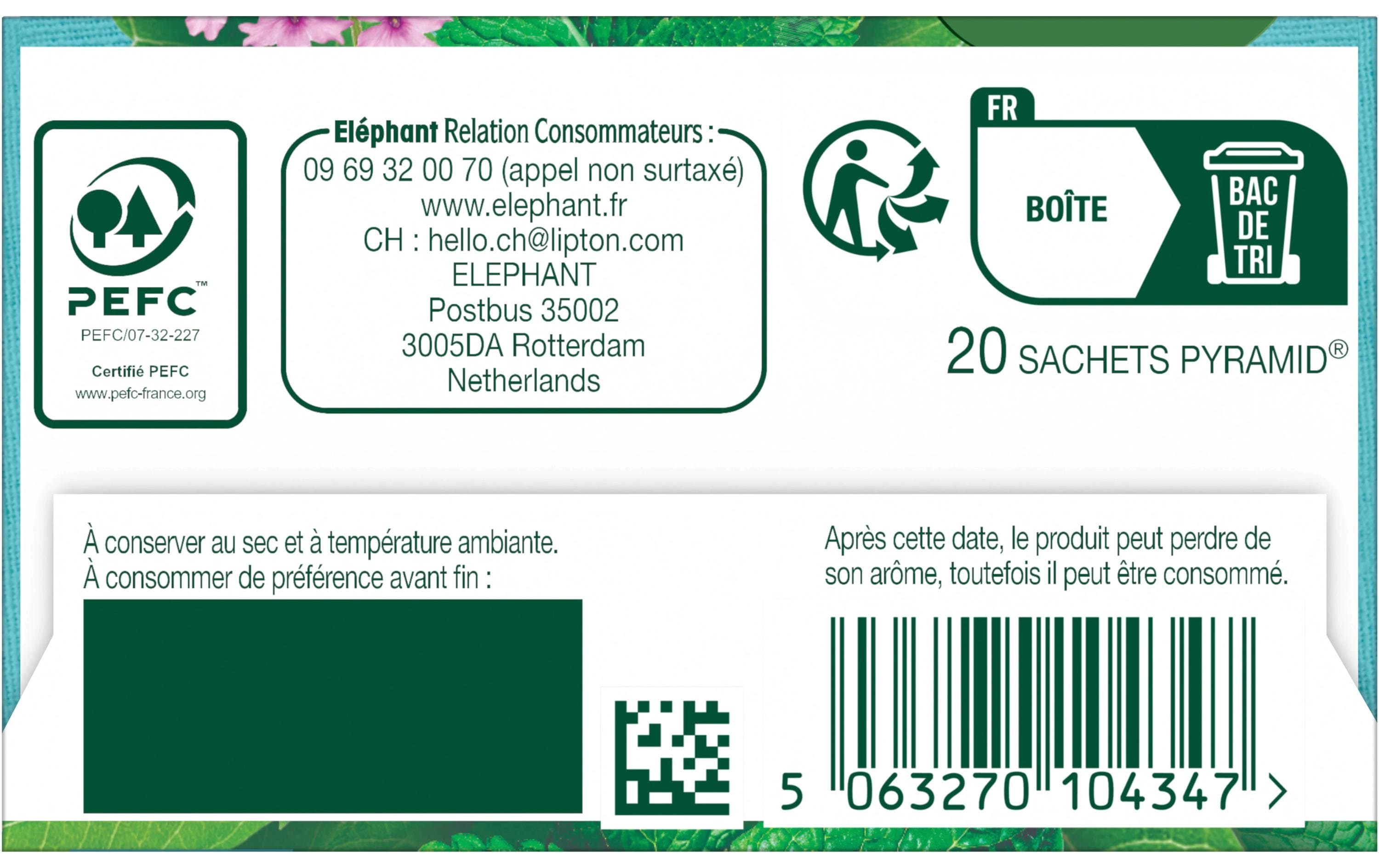 Eléphant Teebeutel Menthe Poivrée, Mente Douce, Verveine 20 Stück