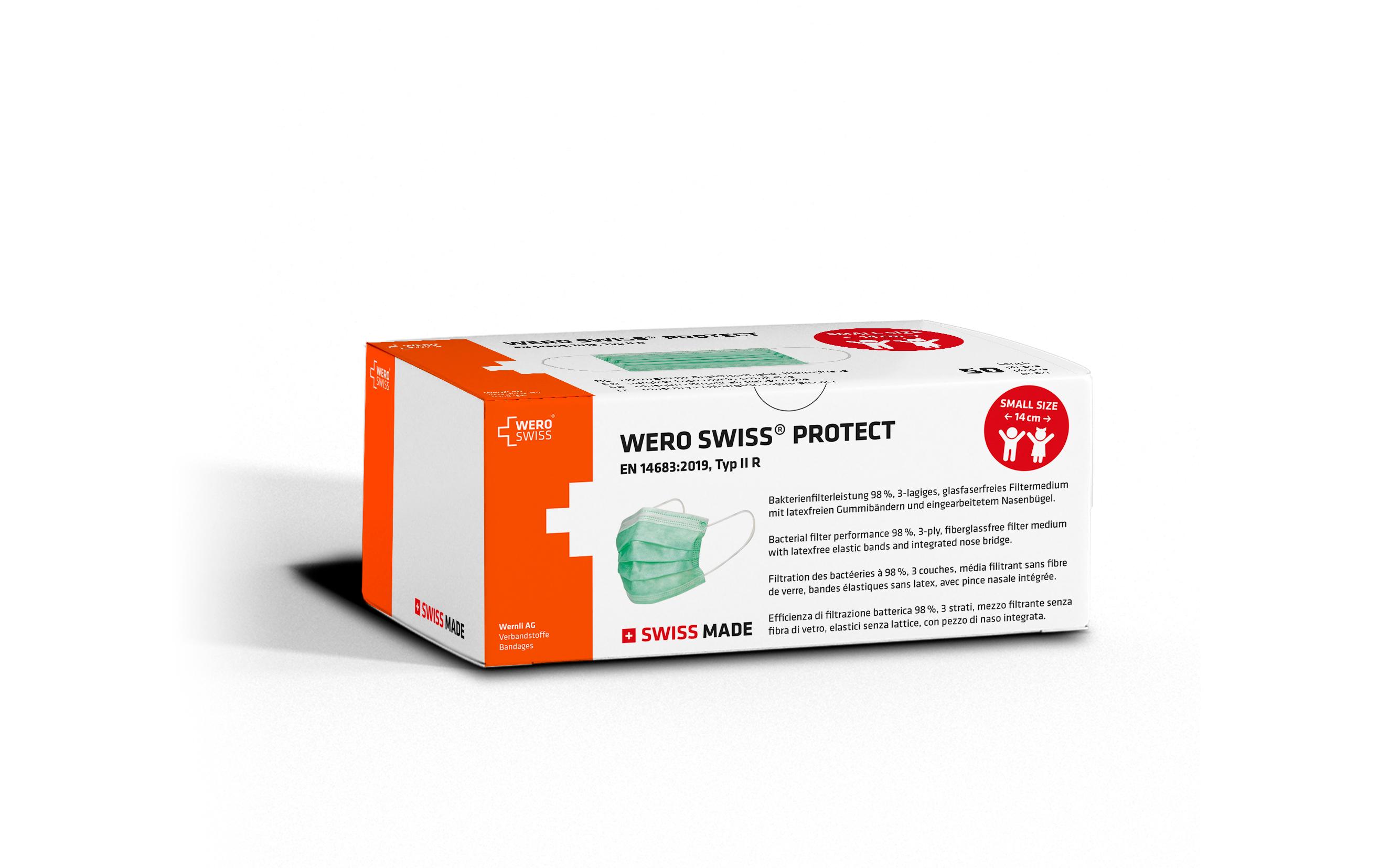 WERO SWISS PROTECT Hygienemaske Typ IIR, 50 Stück Small Size für Kinder WERO SWISS PROTECT Hygienemaske Typ IIR, 50 Stück Small Size für Kinder