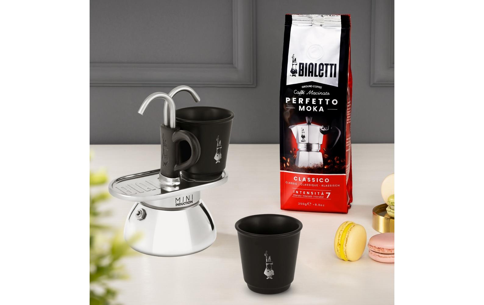 Bialetti Espressokocher Mini Express Induktion 2 Tassen, Schwarz