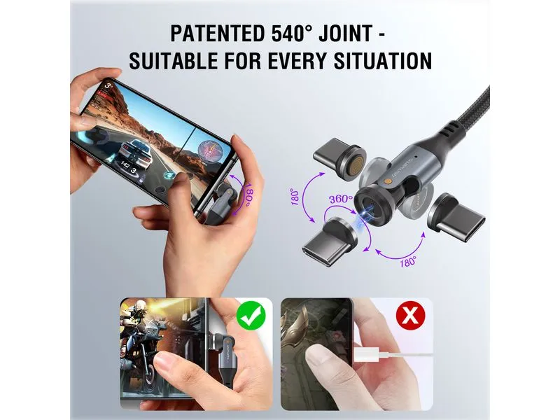 4smarts USB-C 540° Magnetkabel-Set GravityCord 240 W, 1.8 m, Schwarz