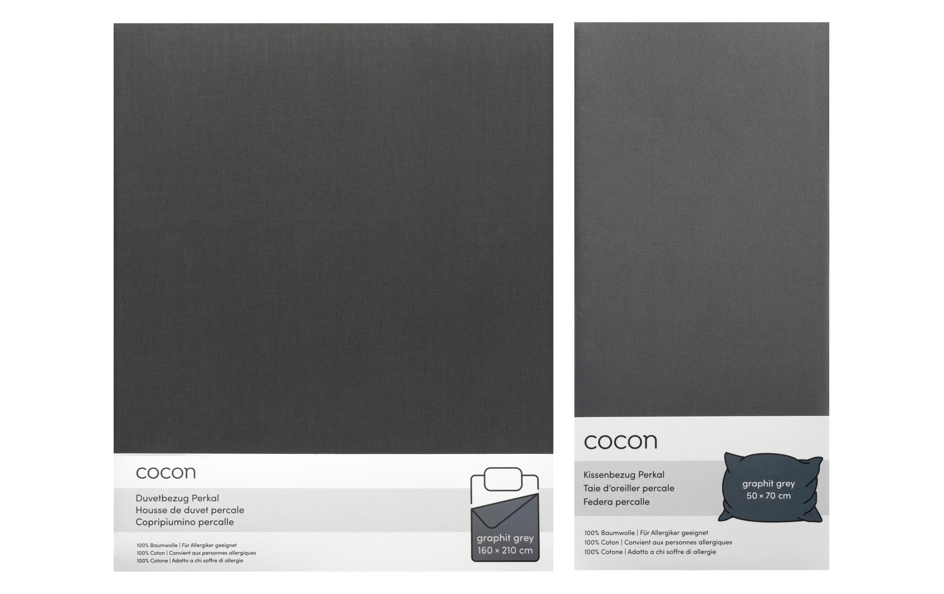 COCON Bettwäsche Perkal 160 x 210 / 50 x 70, Graphit
