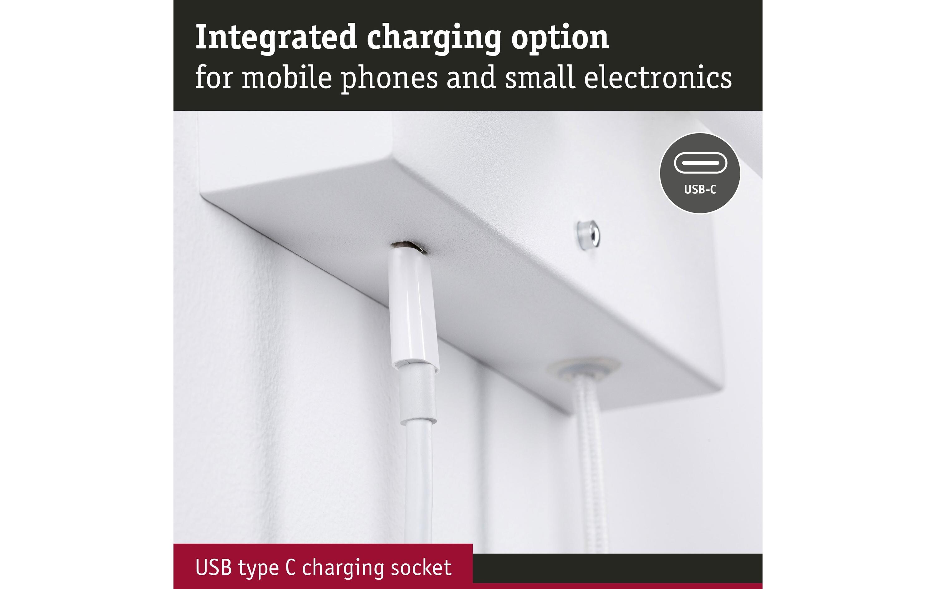 Paulmann Wandleuchte 3-Step-Dim Jerik USB C Weiss