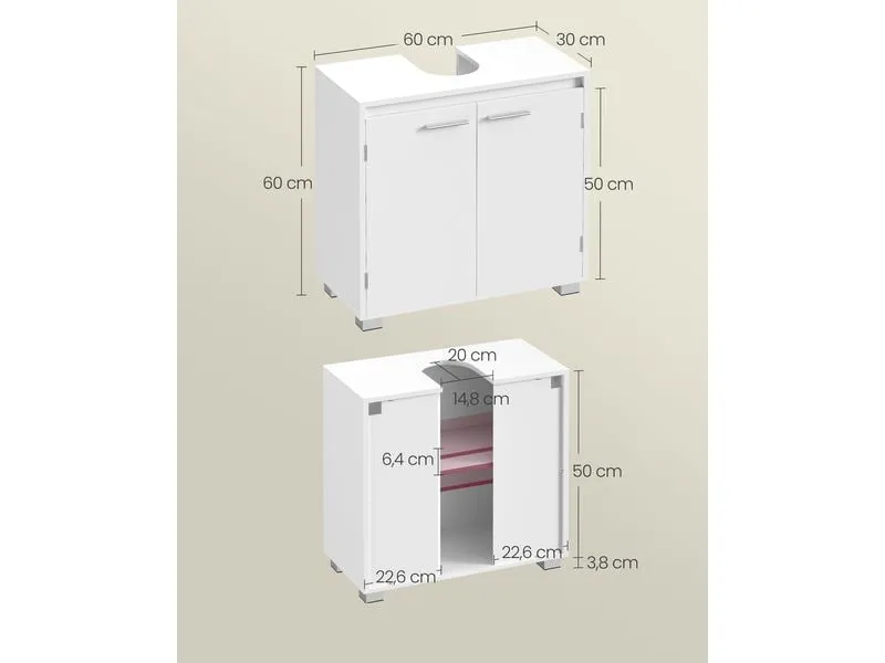 VASAGLE Waschbeckenschrank 60 x 60 cm, Weiss VASAGLE Waschbeckenschrank 60 x 60 cm, Weiss