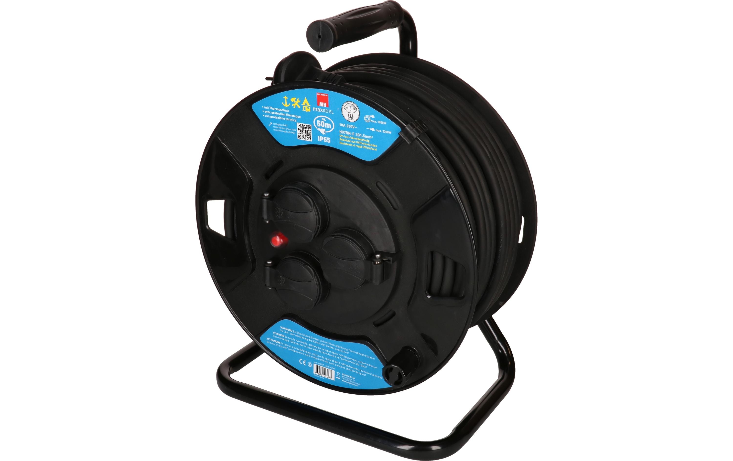 Max Hauri Kabelrolle maxREEL 50 m, 3x T13, IP55, Schwarz
