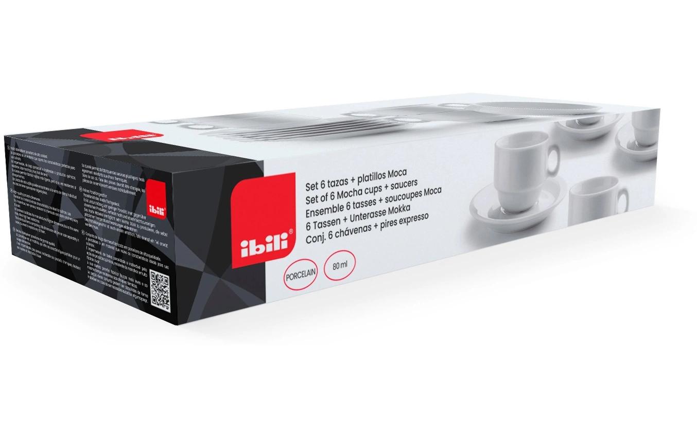 Ibili Tassen + Unterteller-Set 80 ml, 6 Stück, Weiss
