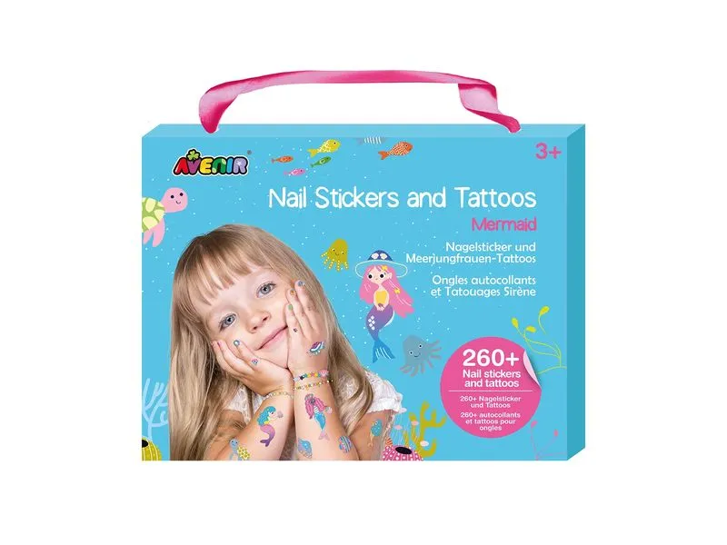AVENIR Nagelset Sticker und Tattoos Meerjungfrau Motiv