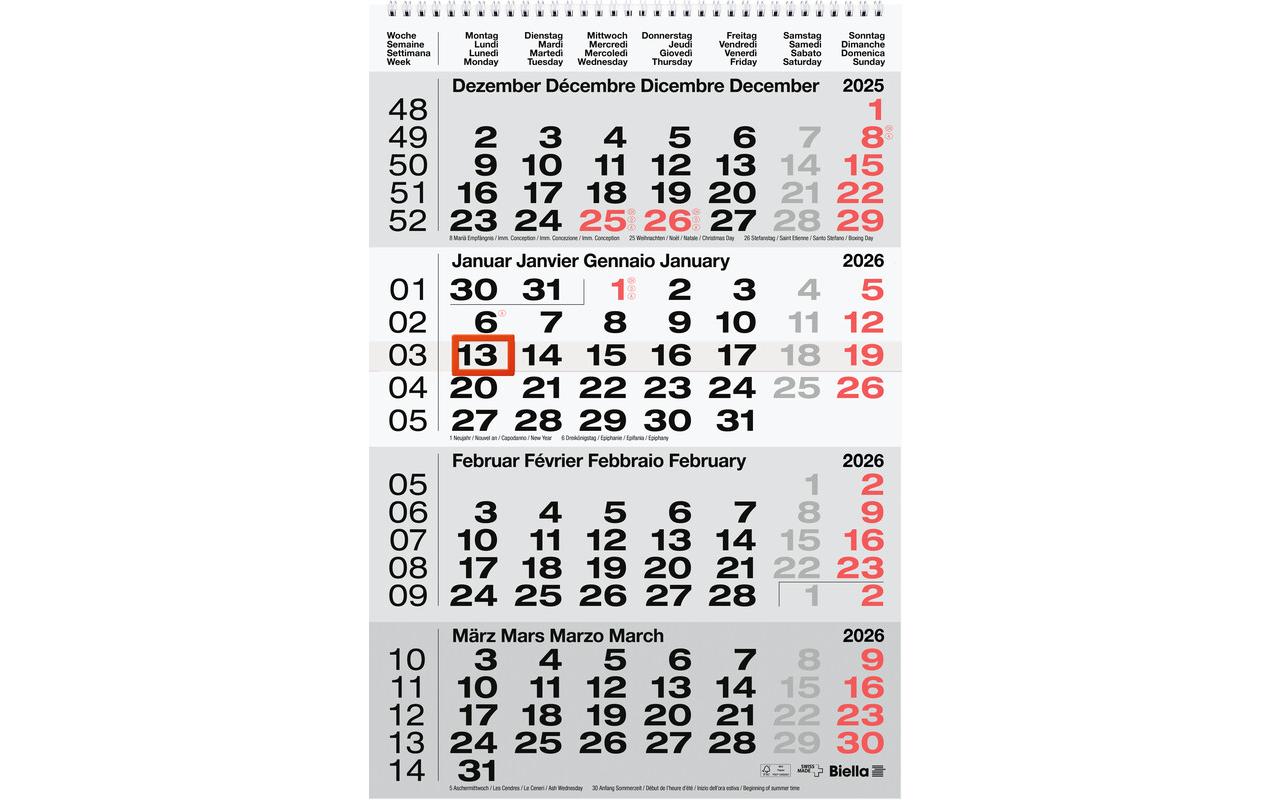 Biella 4-Monats-Kalender 31 x 47 cm Biella 4-Monats-Kalender 31 x 47 cm