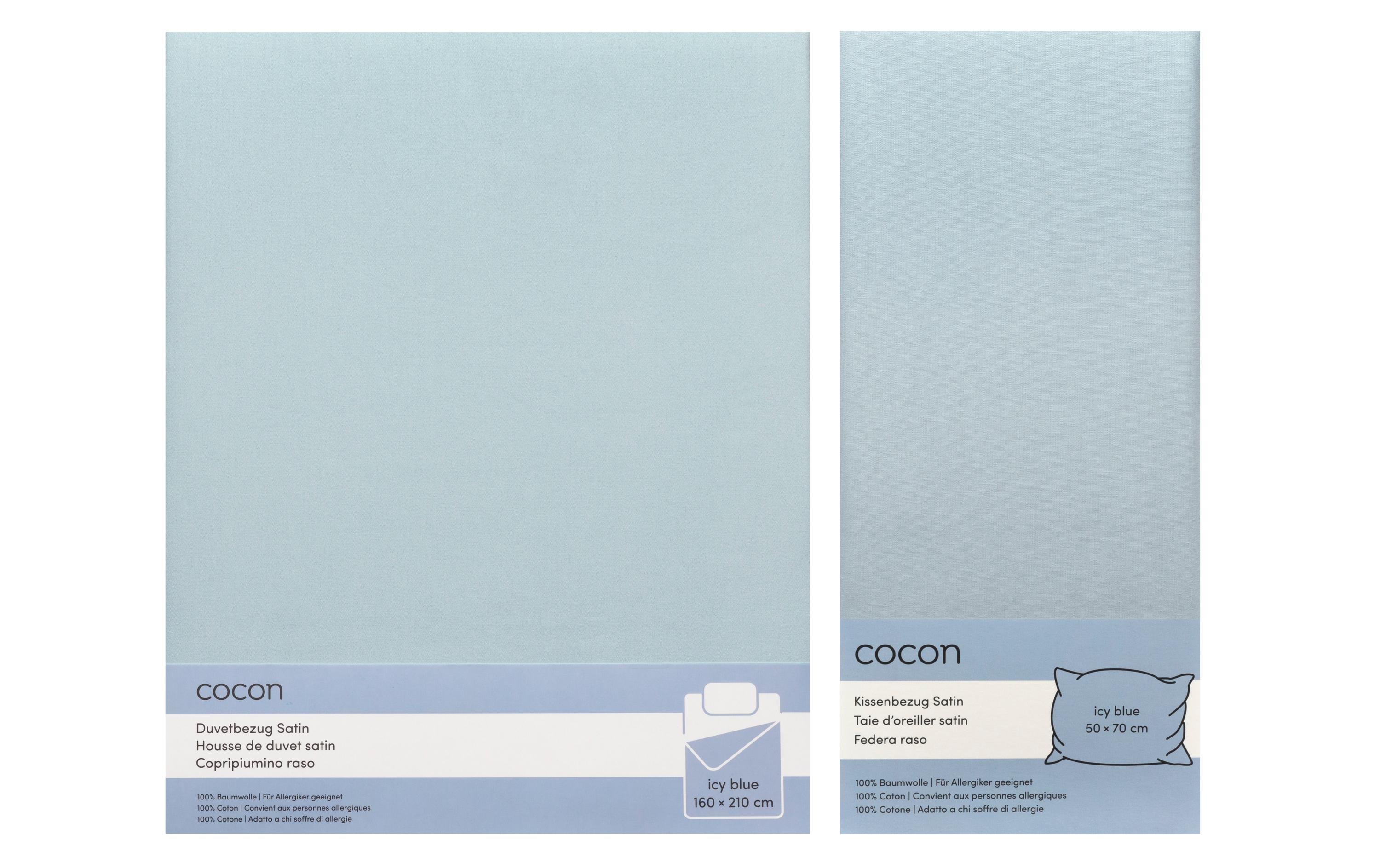 COCON Bettwäsche Satin 160 x 210 / 50 x 70, Eisblau