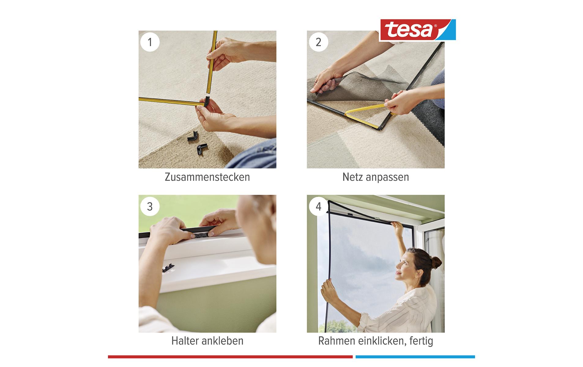 tesa Fliegengitter CLIP-ON Rahmen für Fenster 1.2 x 1.4 m