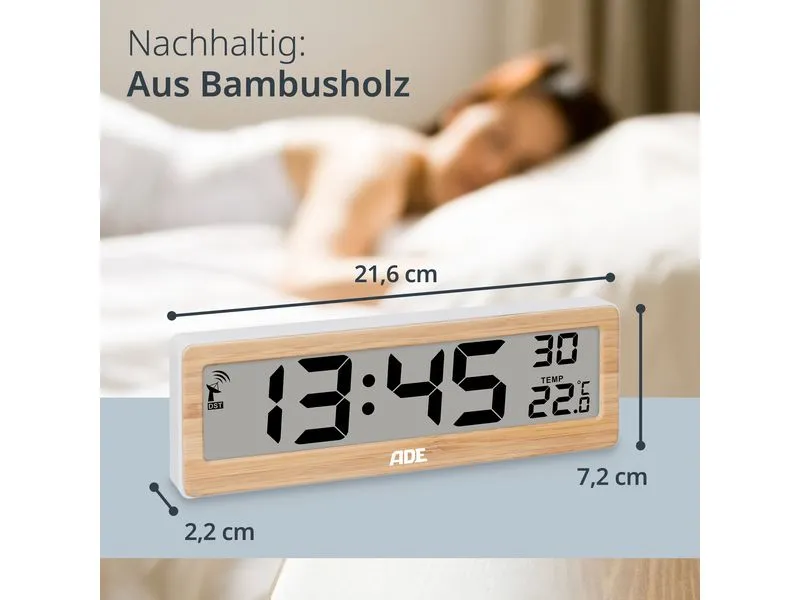 ADE Funkuhr DCF mit XXL-Ziffern digital Bambus-Weiss ADE Funkuhr DCF mit XXL-Ziffern digital Bambus-Weiss