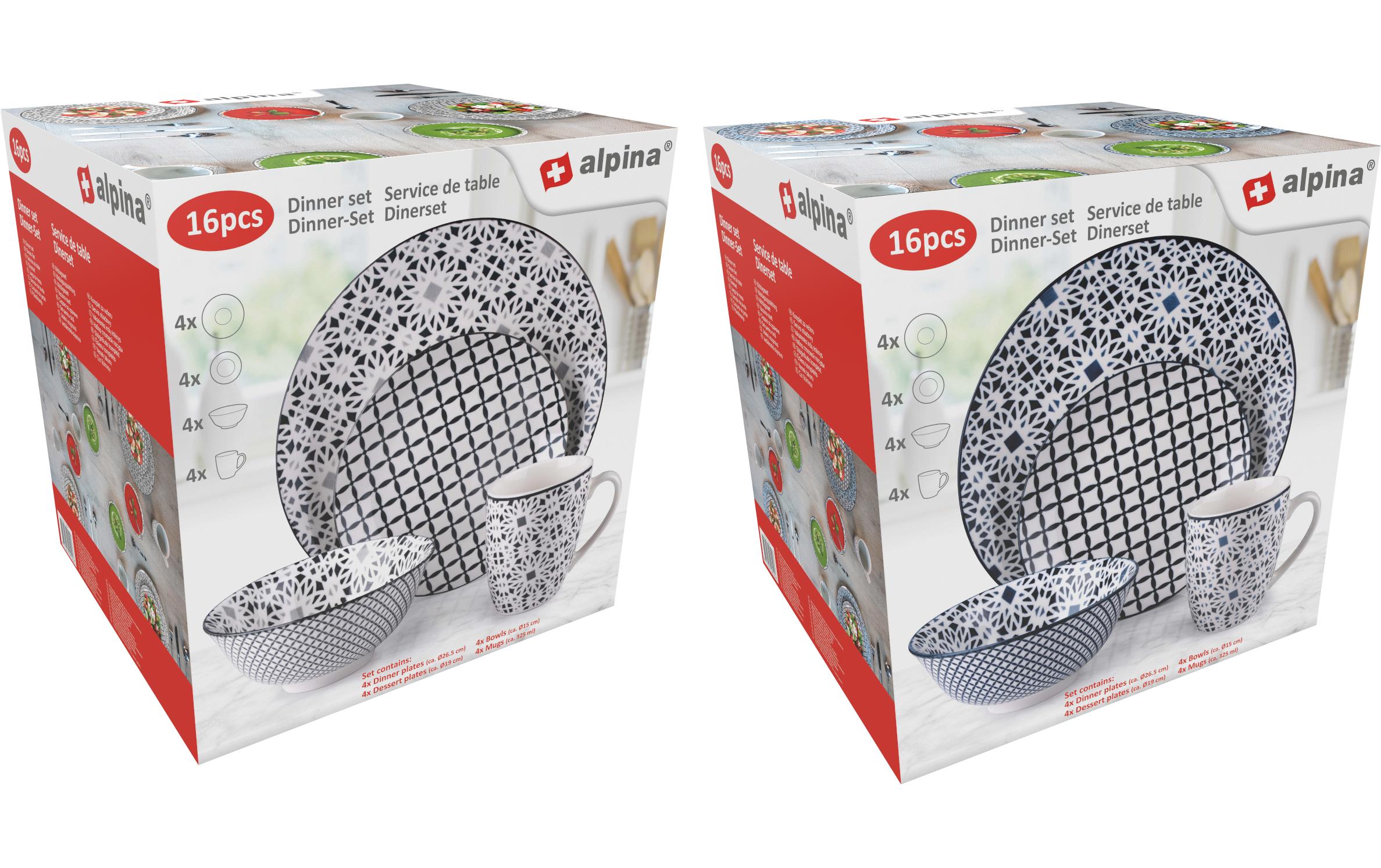 alpina Geschirrset mit Muster 16-teilig