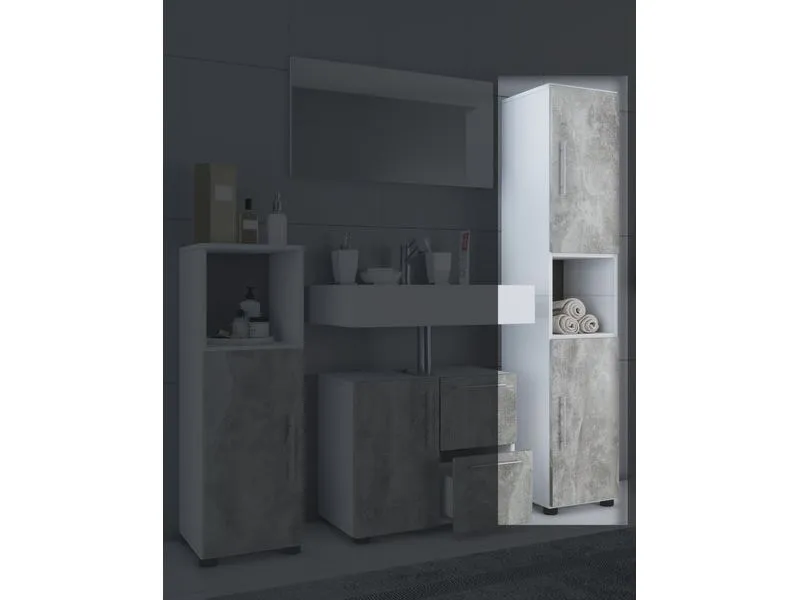 VCM Badezimmerregal Flandu 31 x 160 cm, Weiss/Grau VCM Badezimmerregal Flandu 31 x 160 cm, Weiss/Grau