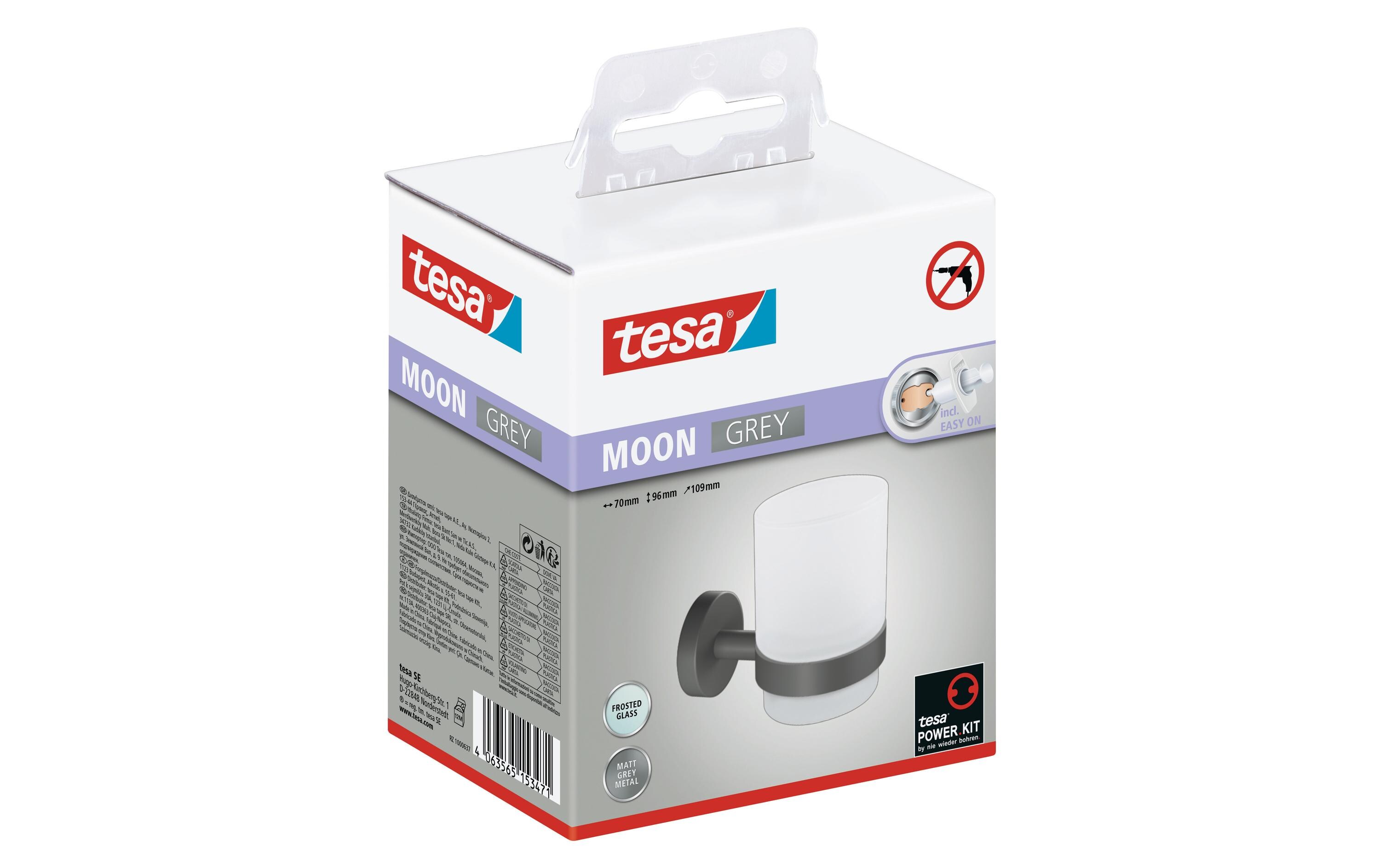 tesa Moon Grey Zahnputzbecherhalter ohne Bohren, grau