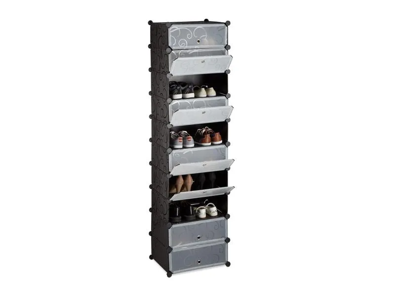 relaxdays Schuhschrank mit 10 Ebenen 176 x 49 cm, Schwarz/Transparent relaxdays Schuhschrank mit 10 Ebenen 176 x 49 cm, Schwarz/Transparent