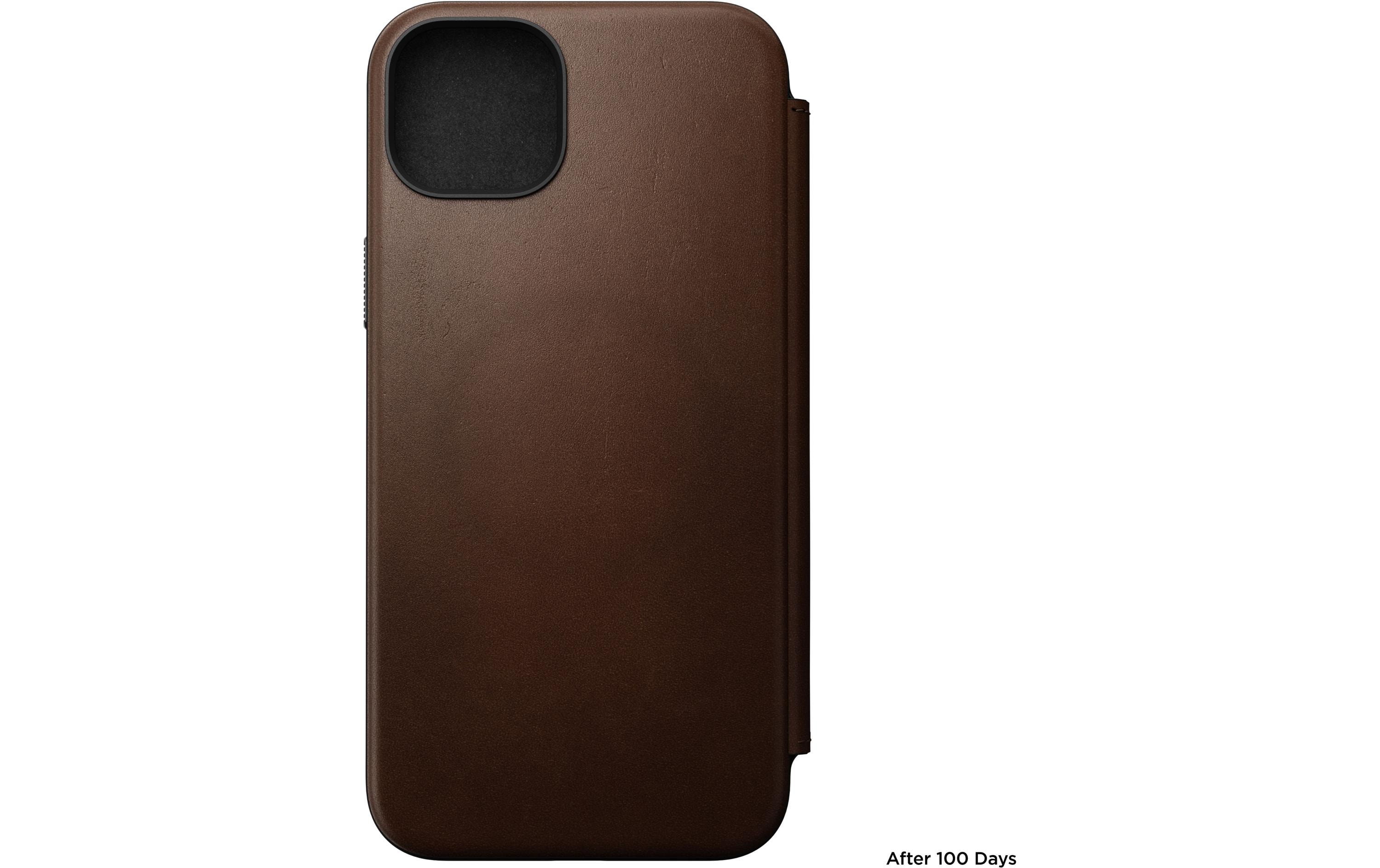 Nomad Book Cover Modern Leather Folio iPhone 15 Plus Braun