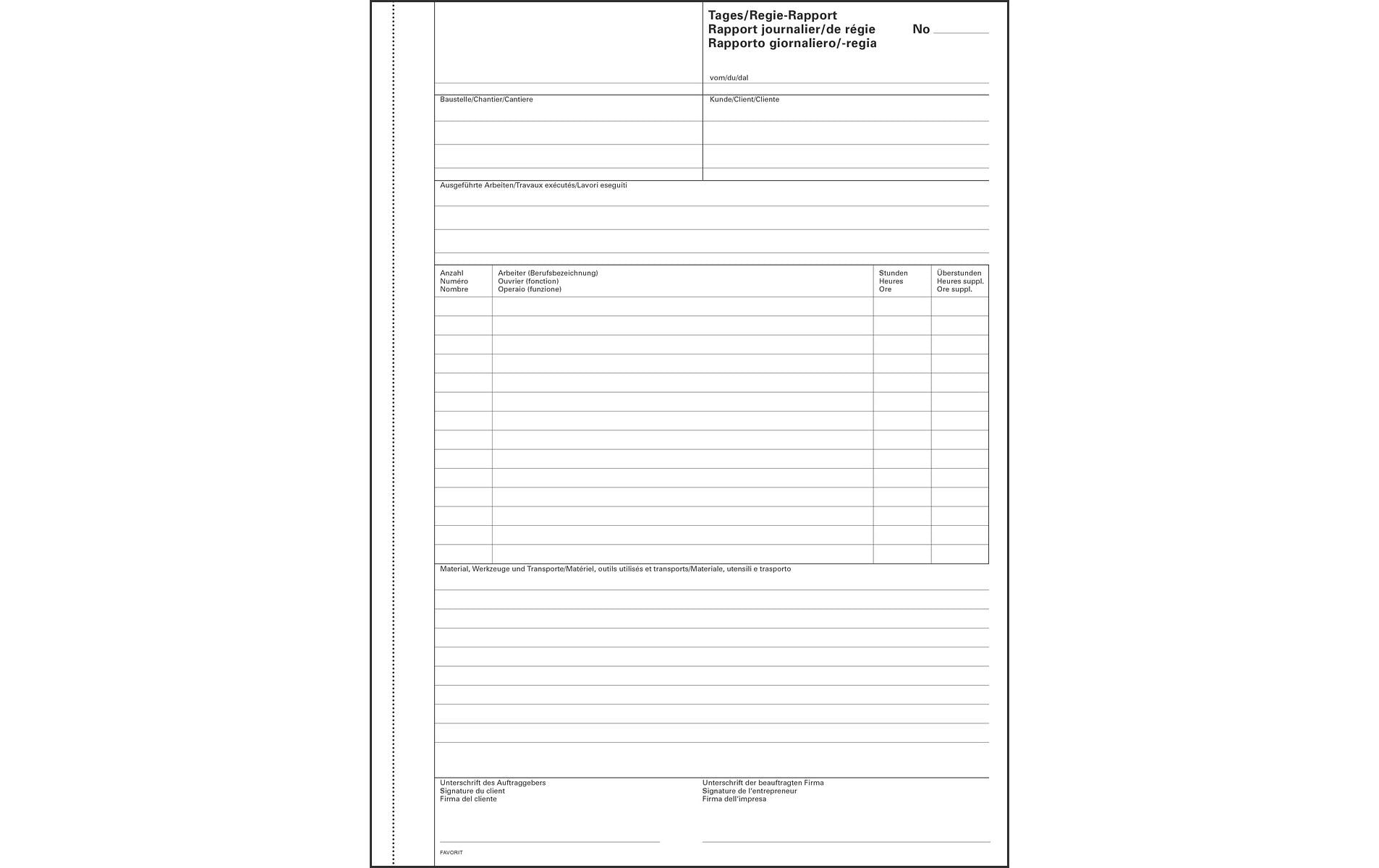 Favorit Durchschreibeblock 220 x 297 mm, Tages-/Regie-Rapporte
