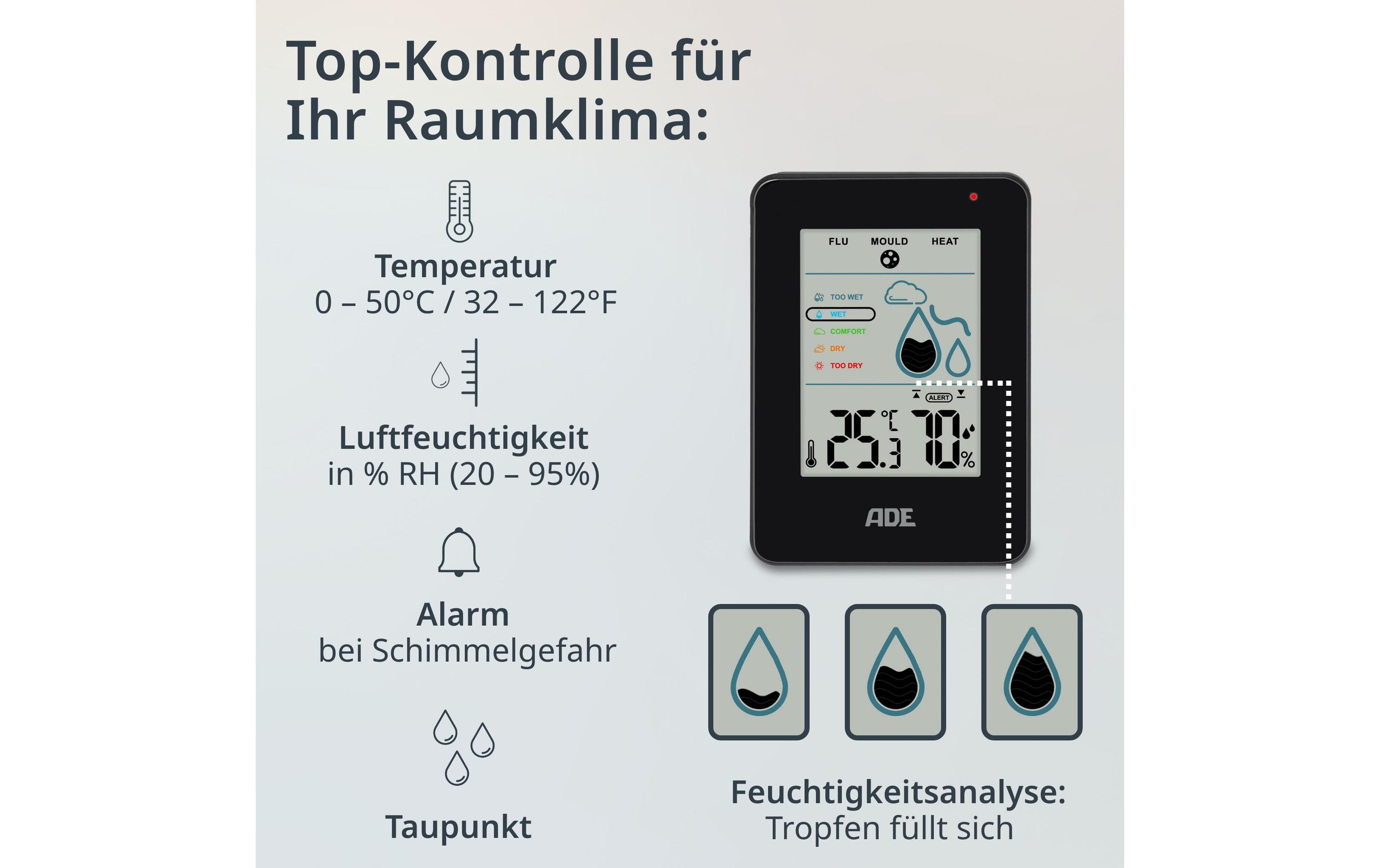ADE Thermo-/Hygrometer digital Schwarz