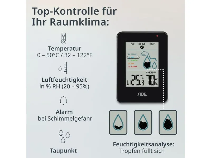 ADE Thermo-/Hygrometer digital Schwarz